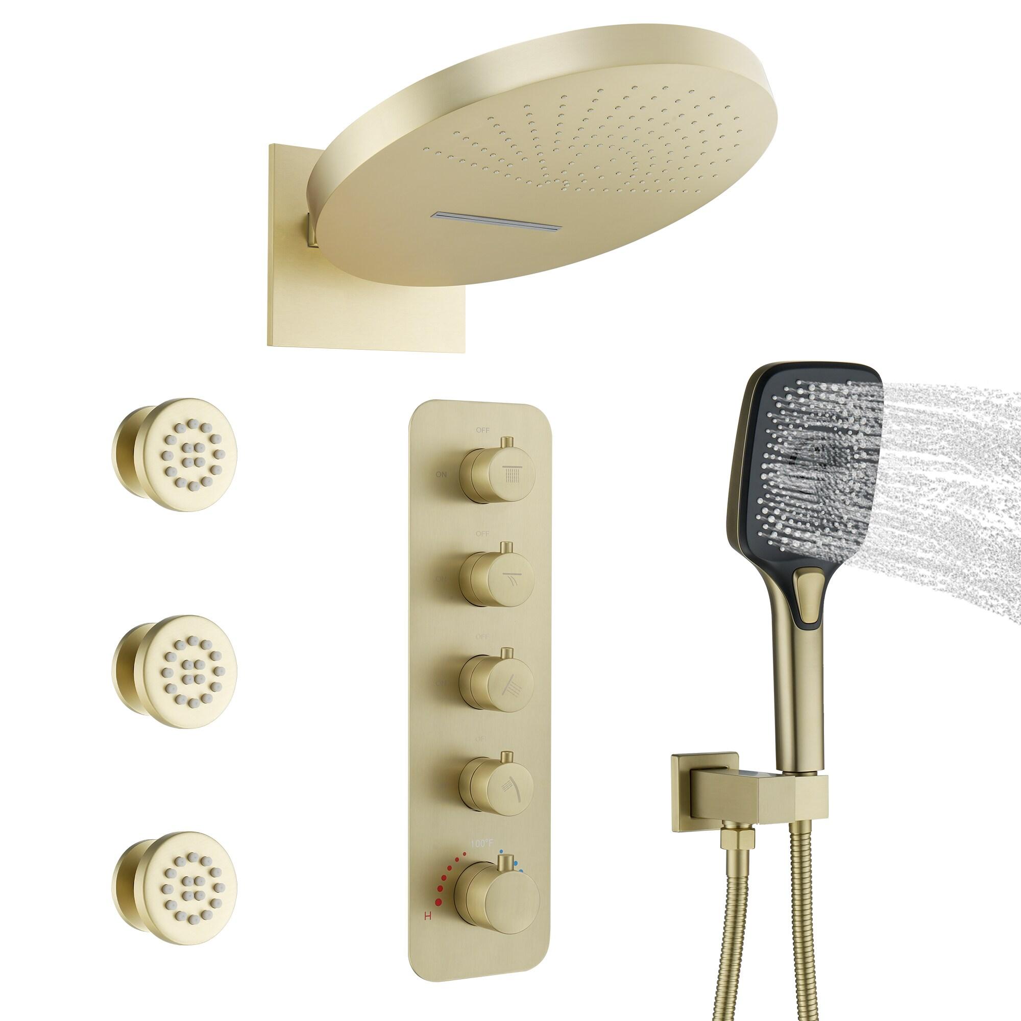 Ancoats 16" Wall Mounted Thermostatic Complete Shower System with 3-Function Handheld Spray and 3 Body Jets