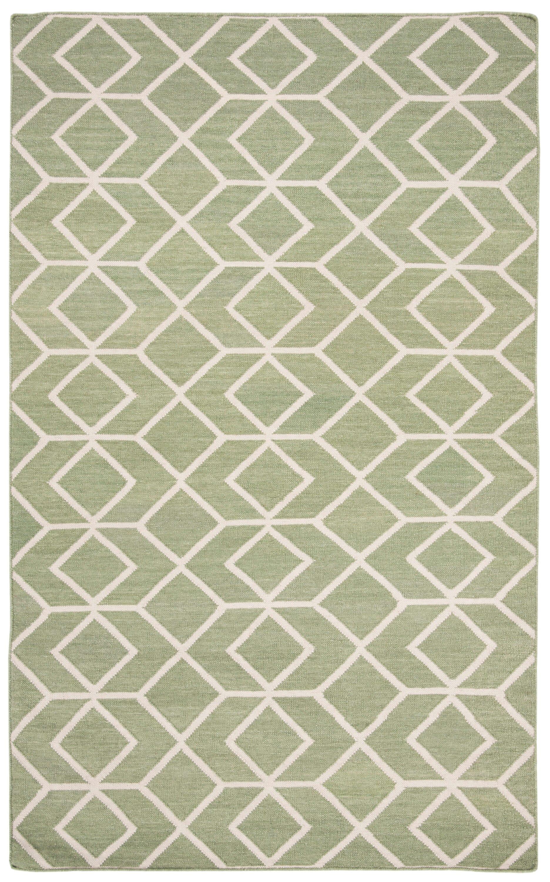 SAFAVIEH Dhurrie Addison Geometric Moroccan Wool Area Rug, Sage/Ivory, 4' x 6'