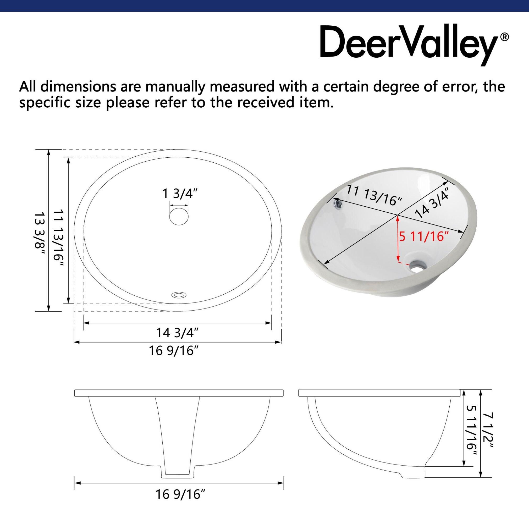 DeerValley Liberty 16.54" L x 13.39" W x 7.48" H Oval Vitreous China Undermount Bathroom Sink with Overflow