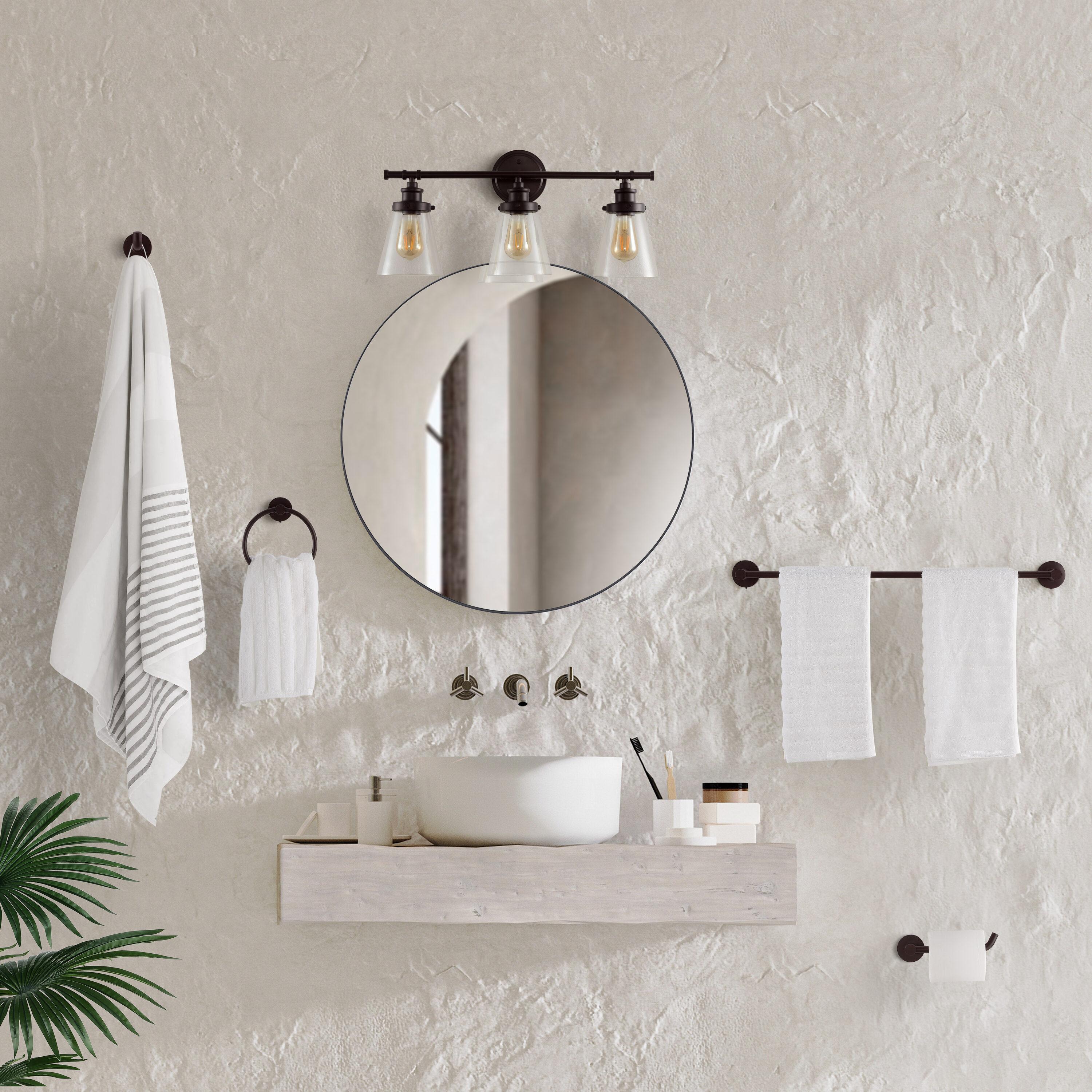 Hollis 23.75" 3-Light Traditional Farmhouse Vanity Light with Bathroom Hardware Accessory Set, Oil Rubbed Bronze (5-Piece)