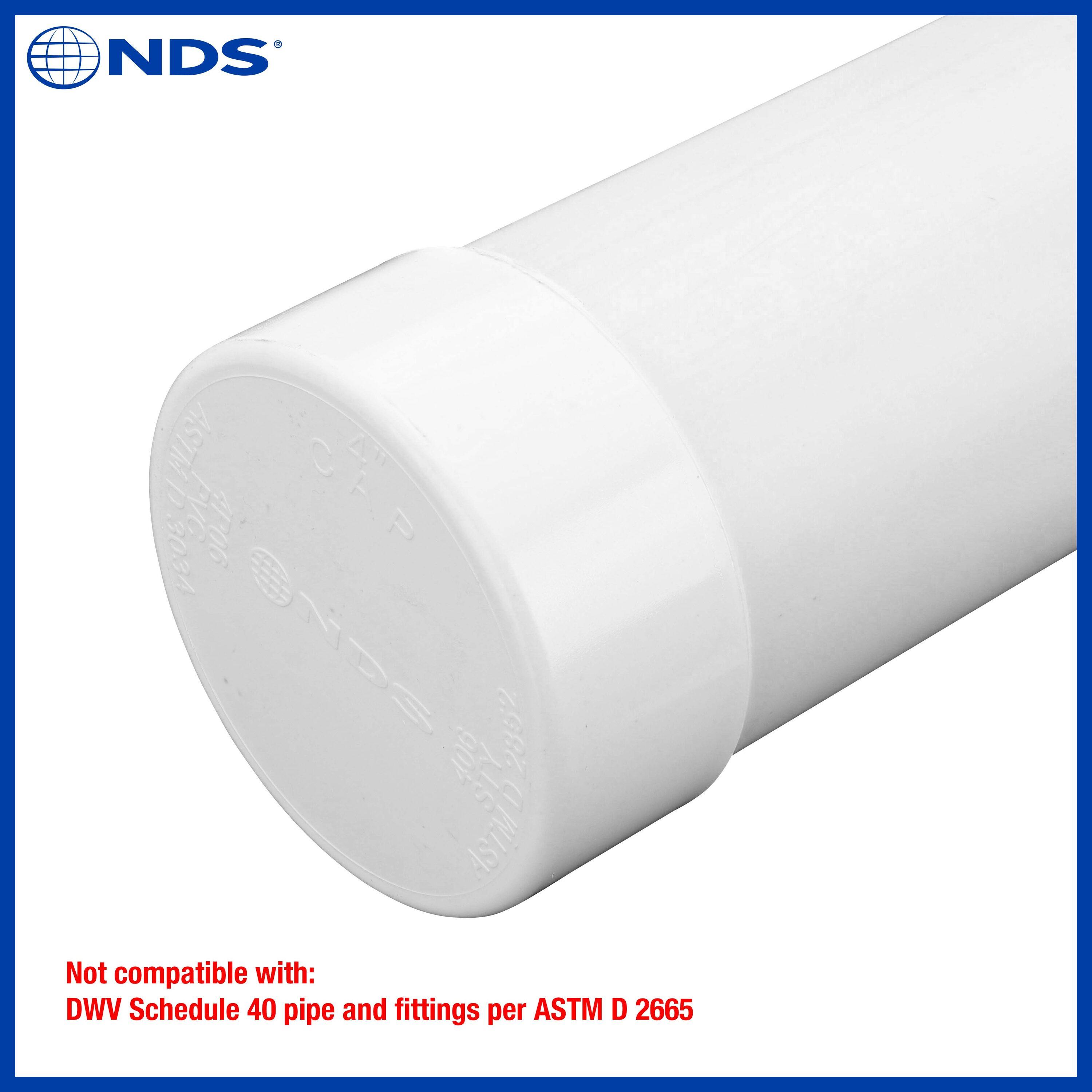 NDS 4P06 PVC SD Cap, 4-Inch, Makes Solvent-Weld Connections, for Use with 4-Inch Sewer and Drain Pipe, White