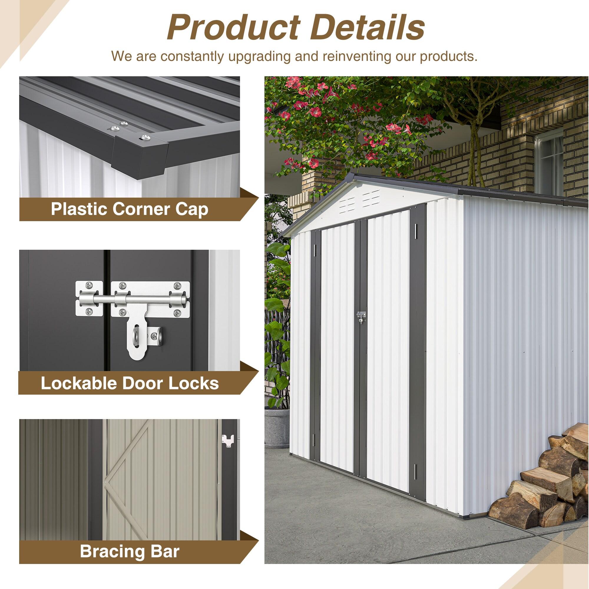 8 X 6 Ft Outdoor Storage Shed, All Weather Metal Sheds With  2 Lockable Doors, Tool Shed