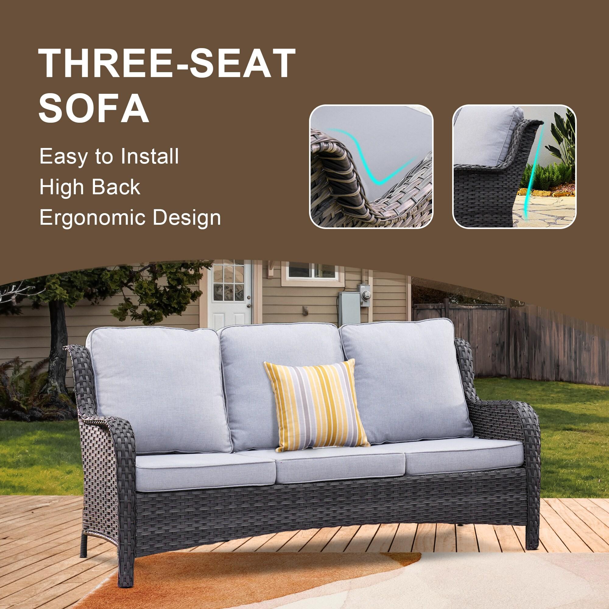 Ovios 5 Pieces Outdoor Patio Furniture Set Wicker Rattan Outdoor Conversation Comfortable Sectional Sofa with Steel Frame, Grey