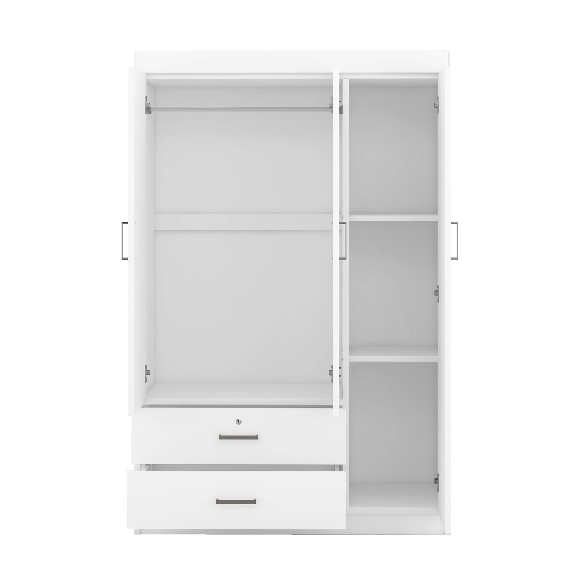 Harper & Bright Designs Large 3 Doors Wardrobe Closet with 2 Drawer and Hanging Rail, Bedroom Clothes Storage Cabinet Organizer, White