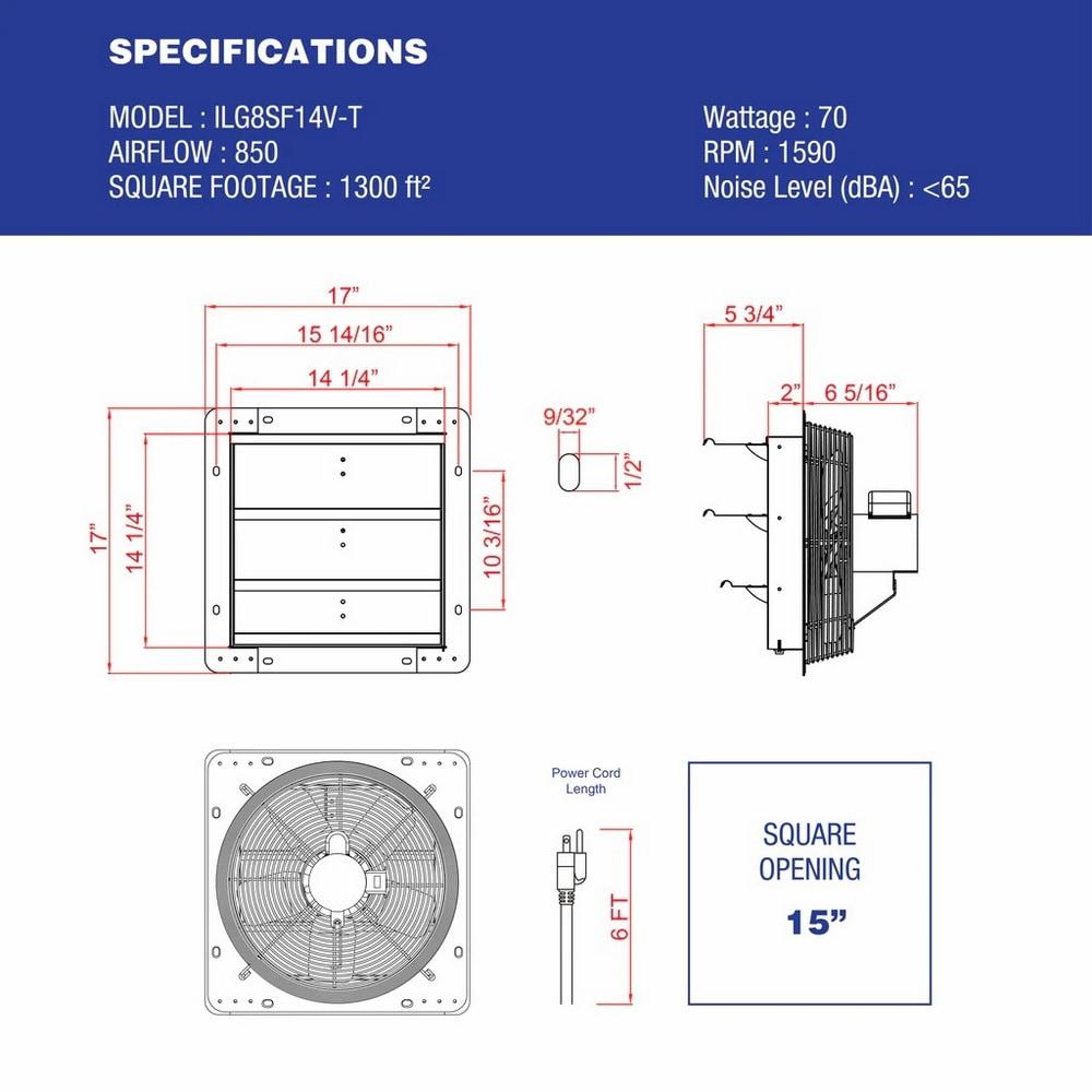 iLiving ILG8SF14V-T 14 Inch 3 Speed Attic Garage Growing Ventilation Exhaust Fan
