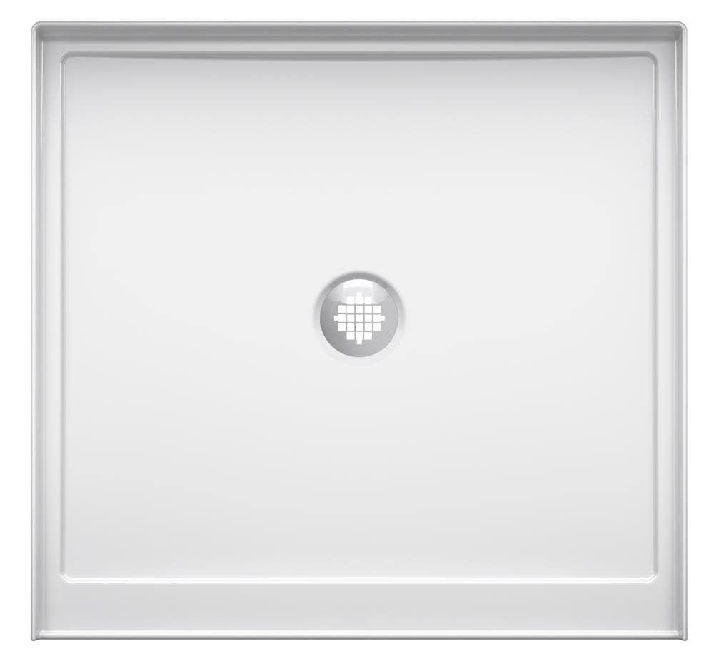 White Acrylic Single-Threshold Shower Base with Center Drain, 36" x 34"