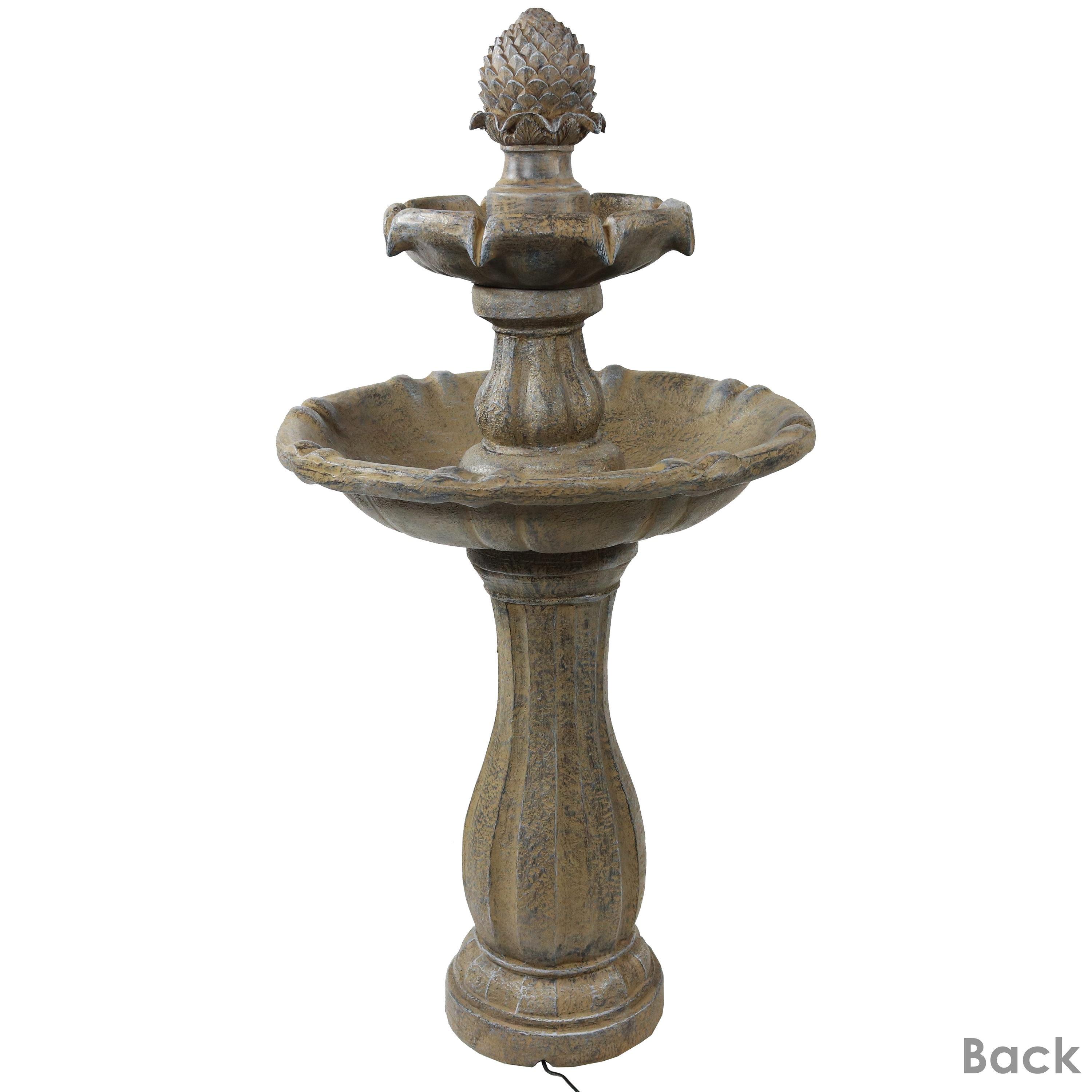 Sunnydaze Outdoor 2-Tier Pineapple Solar Powered Water Fountain with Battery Backup and Submersible Pump - 46" - Earth Finish