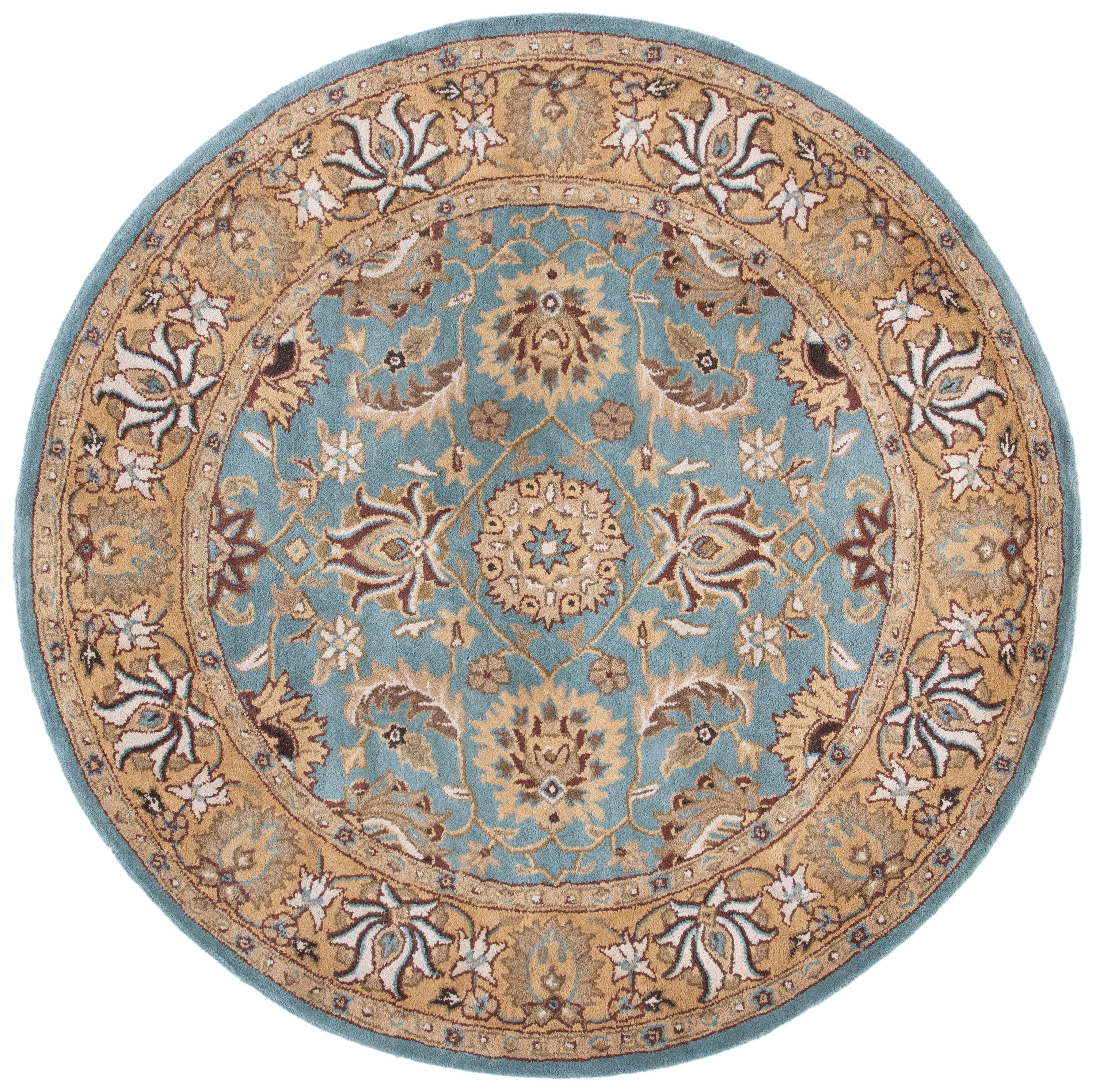 SAFAVIEH Heritage Collection Area Rug - 6' Round, Blue & Gold, Handmade Traditional Oriental Wool, Ideal for High Traffic Areas in Living Room, Bedroom (HG958A)