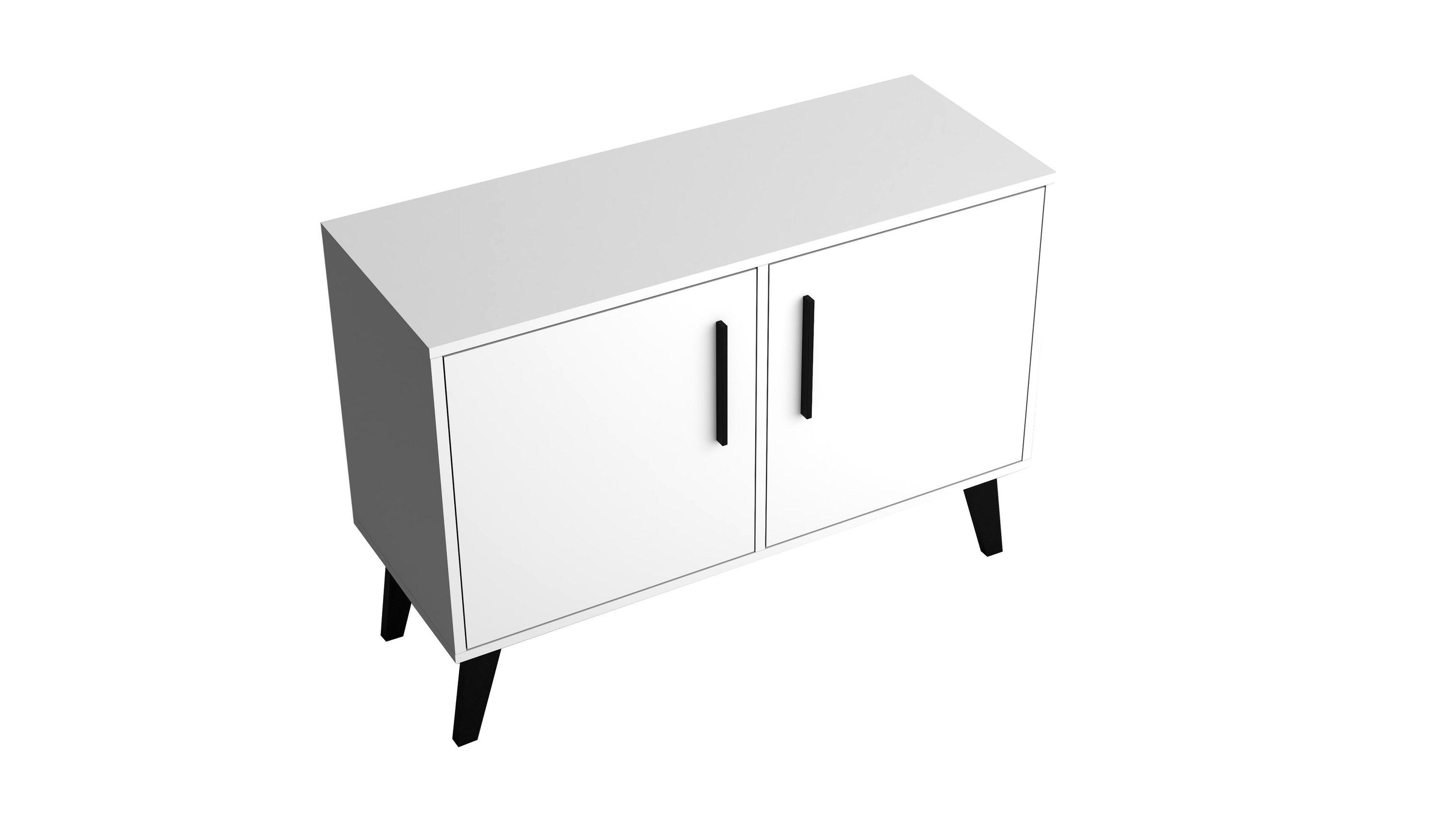 Amsterdam Double Side Table 2.0 White - Manhattan Comfort: Mid-Century Buffet, 2-Door Cabinet