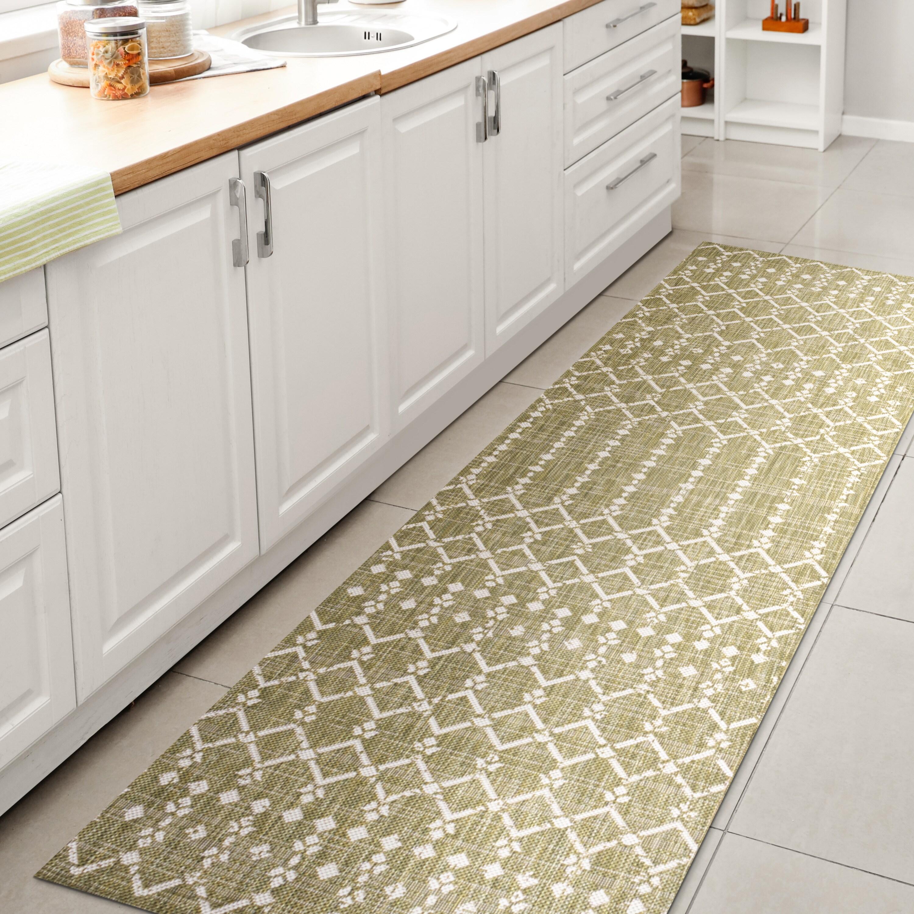 2' x 10' Ourika Moroccan Geometric Textured Weave Indoor/Outdoor Runner Rug, Light Green/Cream - JONATHAN Y