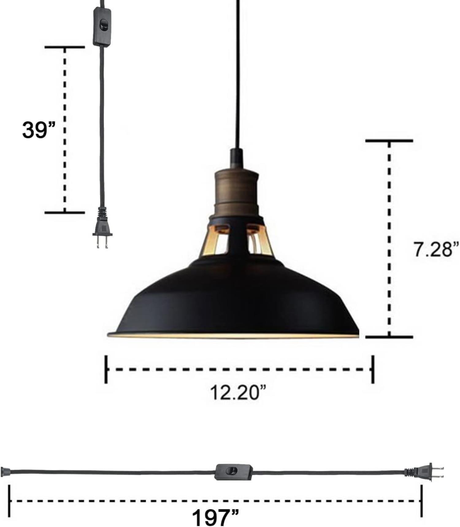 Industrial Plug-in Barn Pendant Light Black Farmhouse with On/Off Switch Pendant