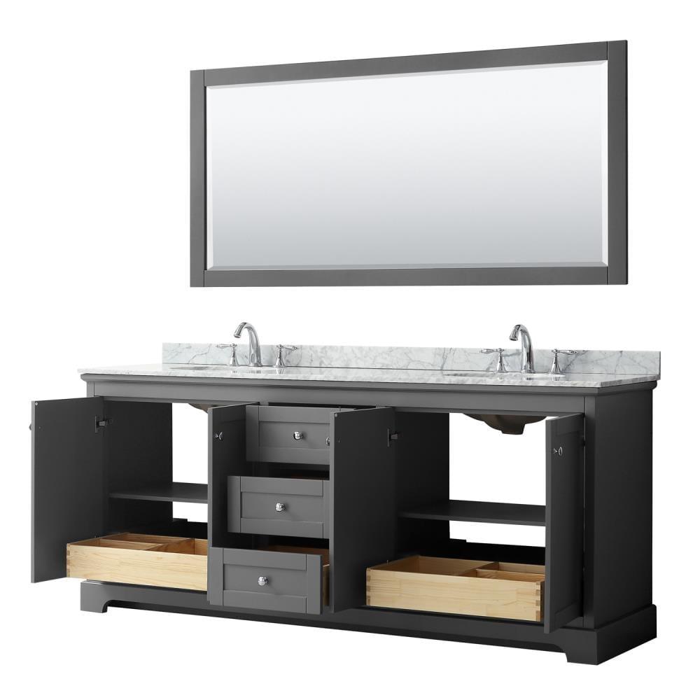Wyndham Collection Avery 80" Oval Sinks Wood Double Bathroom Vanity in Dark Gray