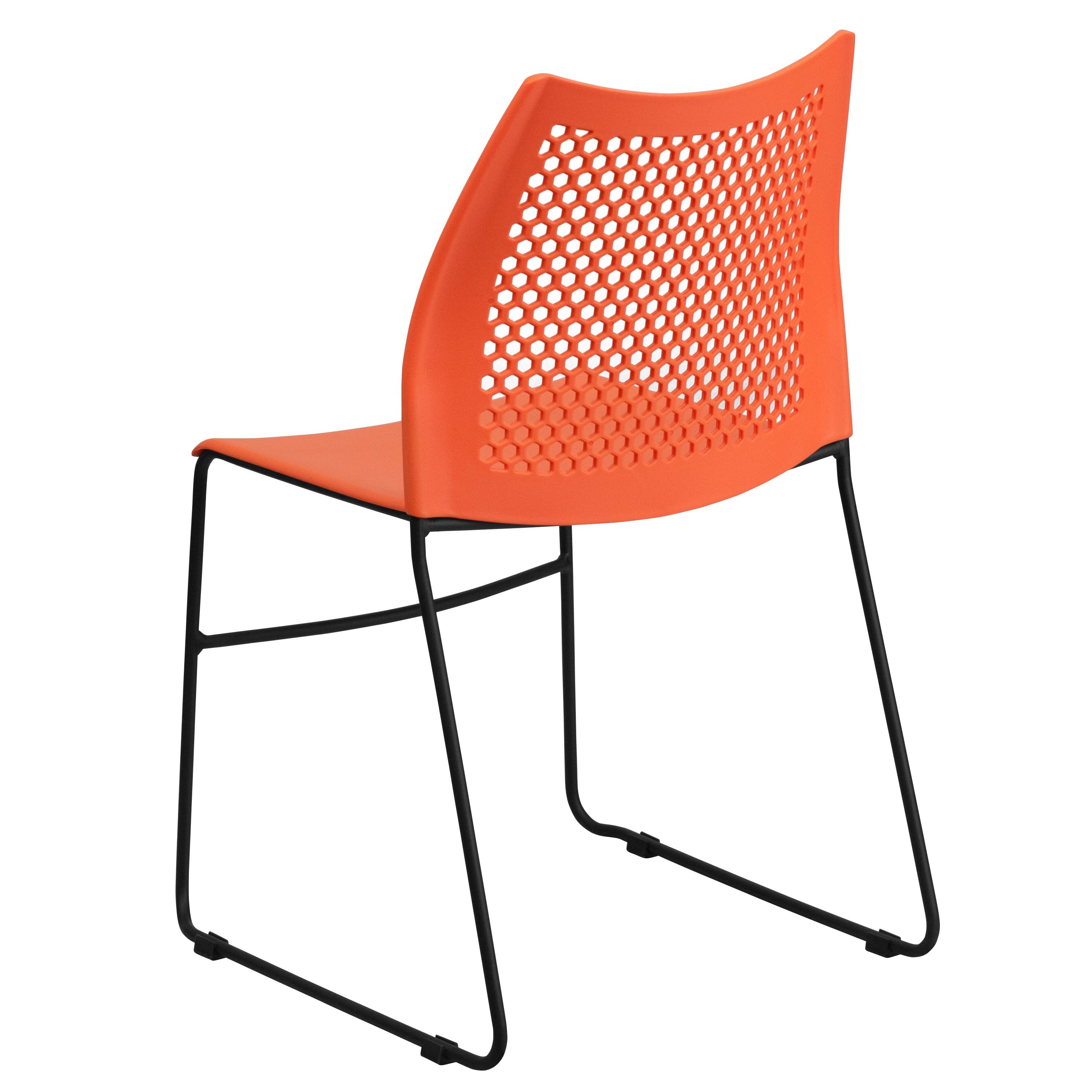 Flash Furniture HERCULES Series 661 lb. Capacity Orange Stack Chair with Air-Vent Back and Black Powder Coated Sled Base