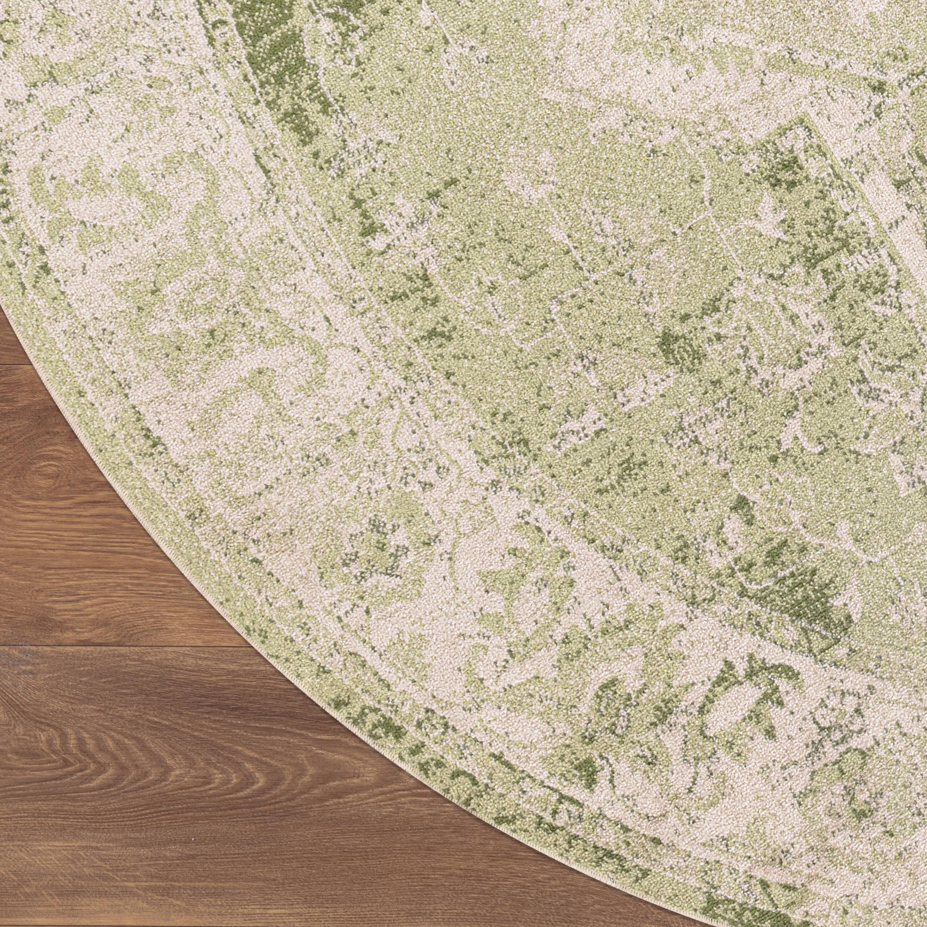 Nourison Washable Astra Vintage Medallion Indoor Flatweave Area Rug Ivory Green 5'3" x Round