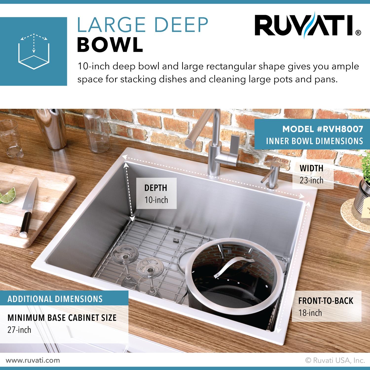 Ruvati 25-inch Drop-in Topmount 16 Gauge Stainless Steel Rounded Corners Kitchen Sink Single Bowl