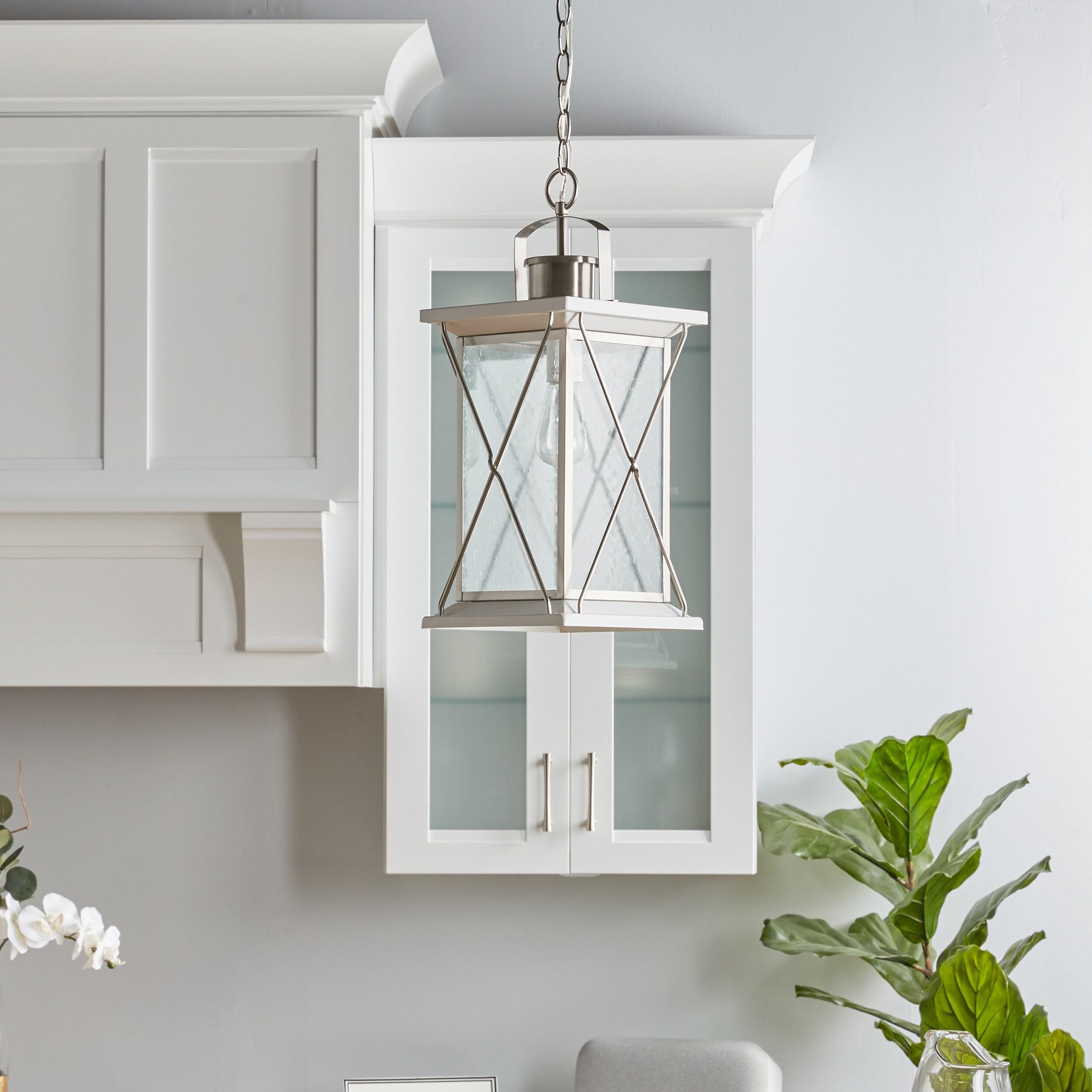 Progress Lighting Barlowe 1-Light Outdoor Hanging Lantern, Stainless Steel, Seeded Glass