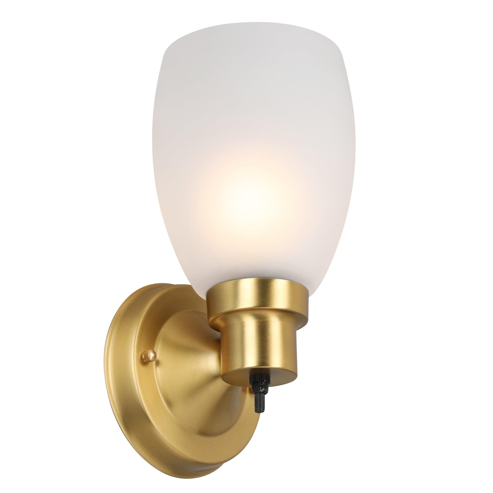 Design House 588814-SG Lydia Transitional 1-Light Indoor Wall Light Dimmable with a White Frosted Glass Shade and Twist On/Off Switch for Hallway Foyer Bathroom, Satin Gold