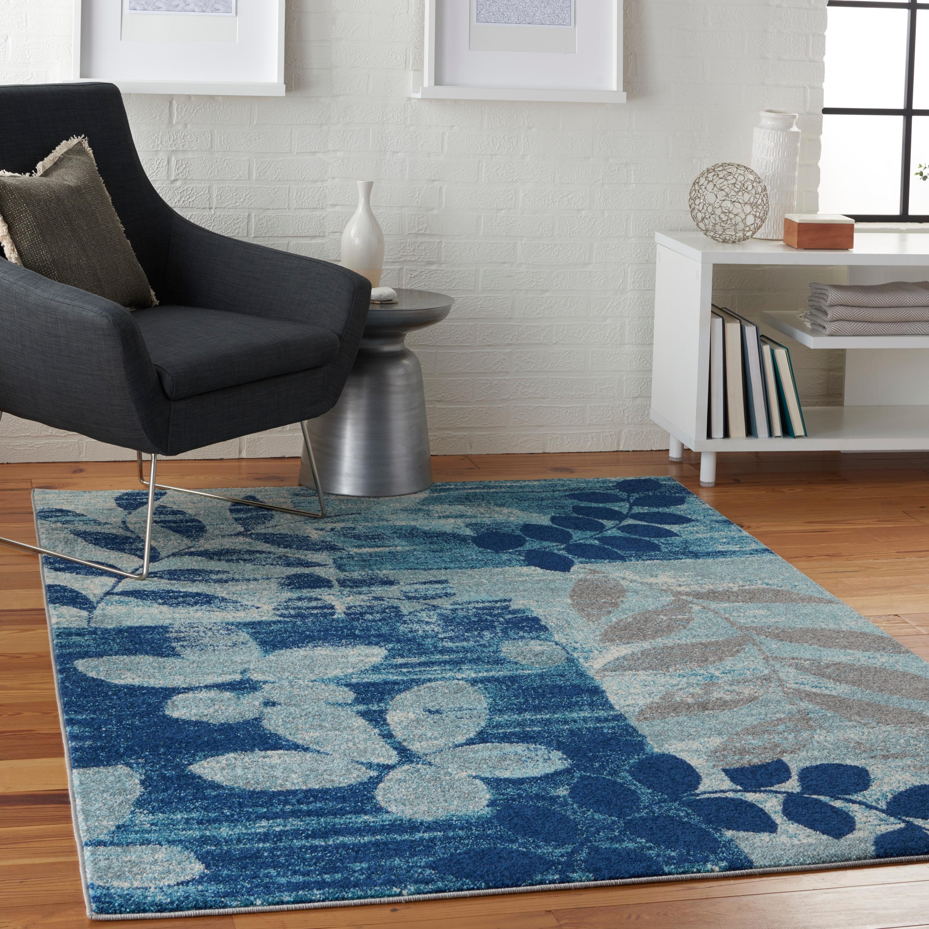 Nourison Tranquil 6' X 9' Navy/Light Blue Area Rug Distressed Farmhouse Botanical by Nourison