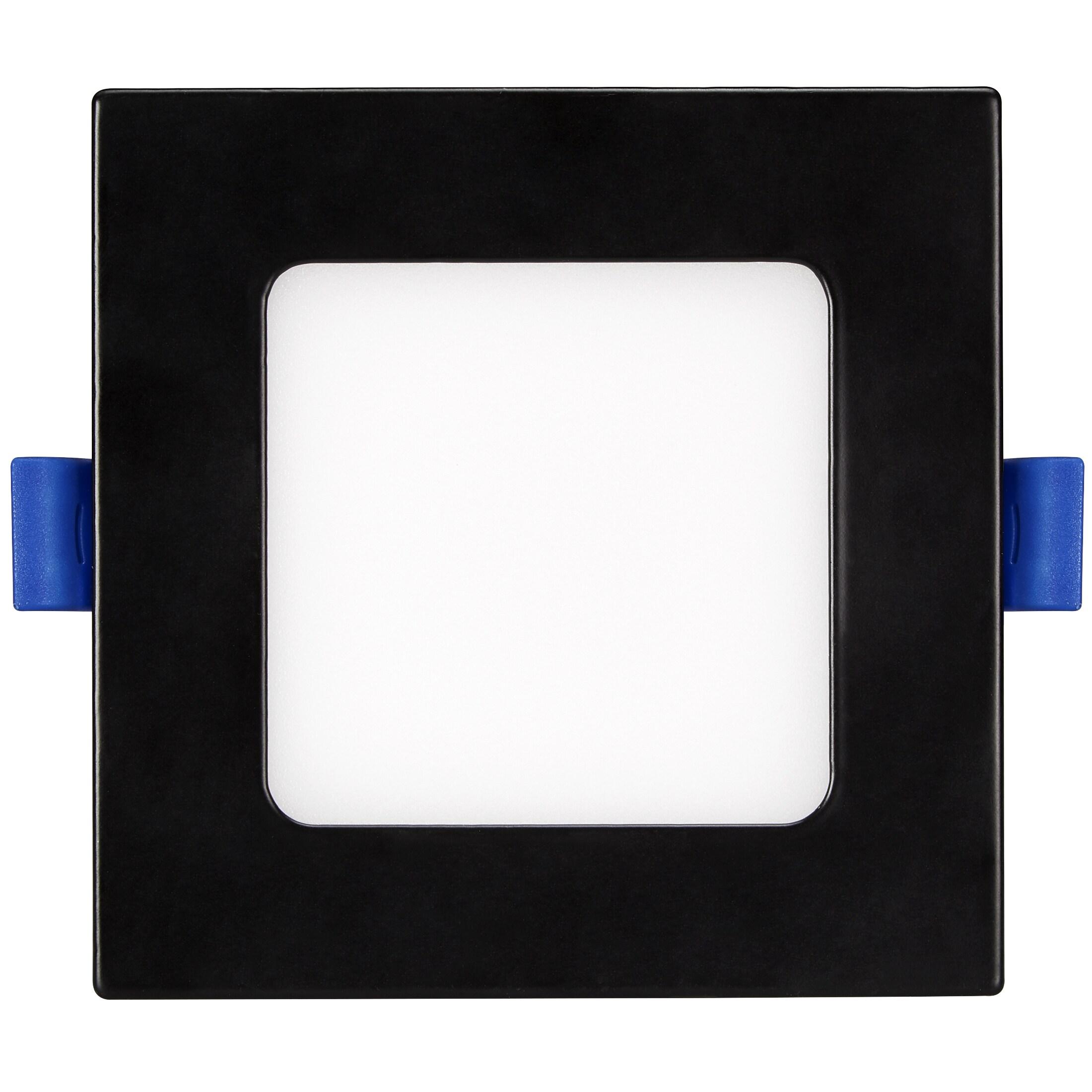 Maxxima 4 in. Square Ultra Thin Recessed LED Downlight, 700 Lumens, Black Trim, 5 CCT Color Selectable 2700K/3000K/3500K/4000K/5000K, Canless IC Rated, Slim, Dimmable, J-Box Included