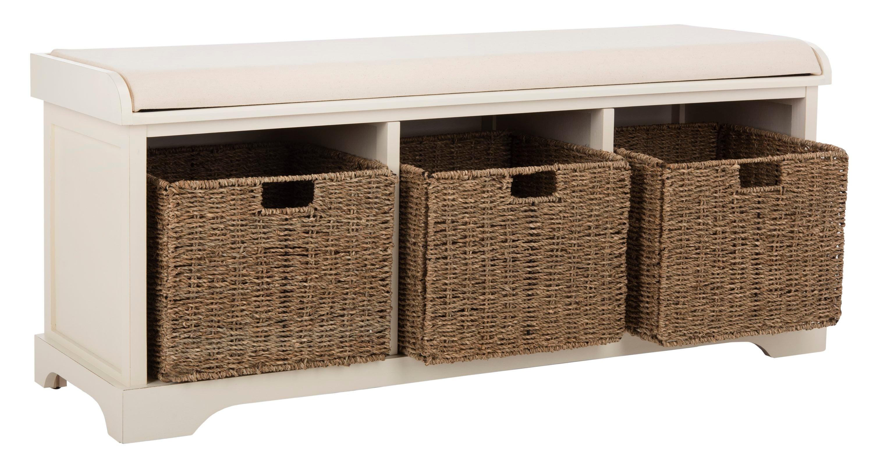 Lonan Wicker Storage Bench - White - Safavieh