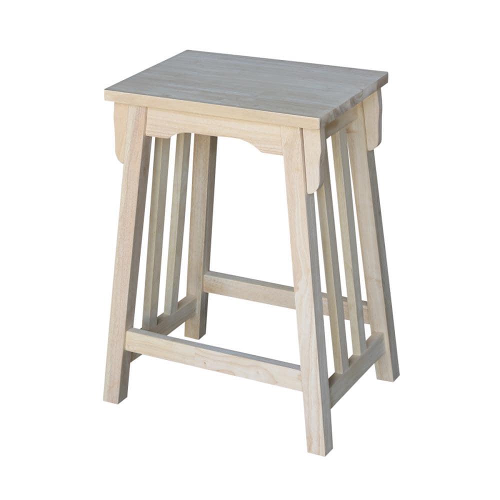 24" Mission Counter Height Barstool Unfinished - International Concepts: Solid Parawood, Rectangle Seat