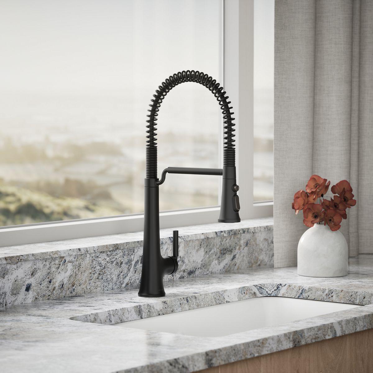 Kohler Tone Single Handle Semi-Professional Pre-Rinse Kitchen Sink Faucet with Three-Function Pull Down Sprayer