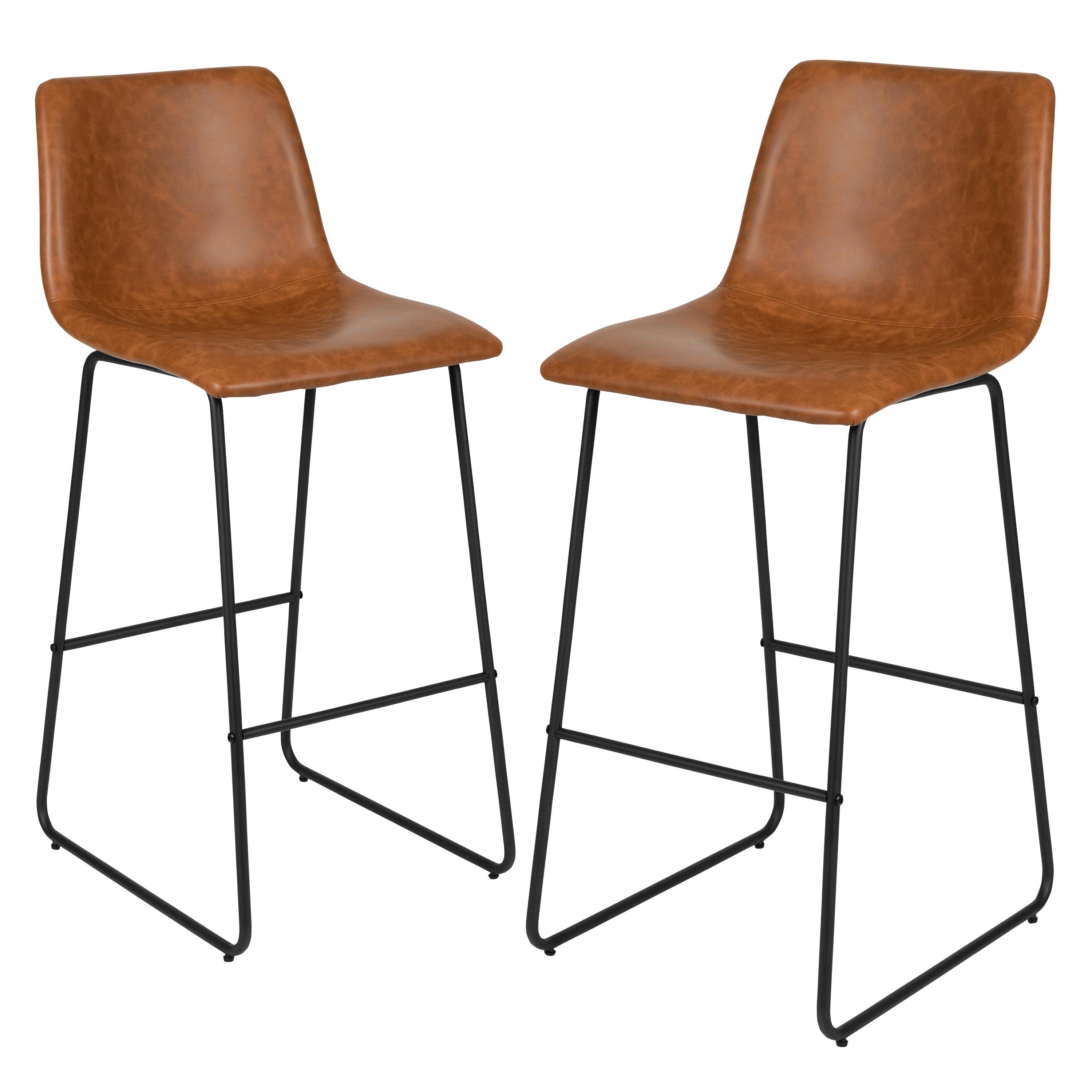 Flash Furniture 30 inch LeatherSoft Bar Height Barstools in Light Brown, Set of 2