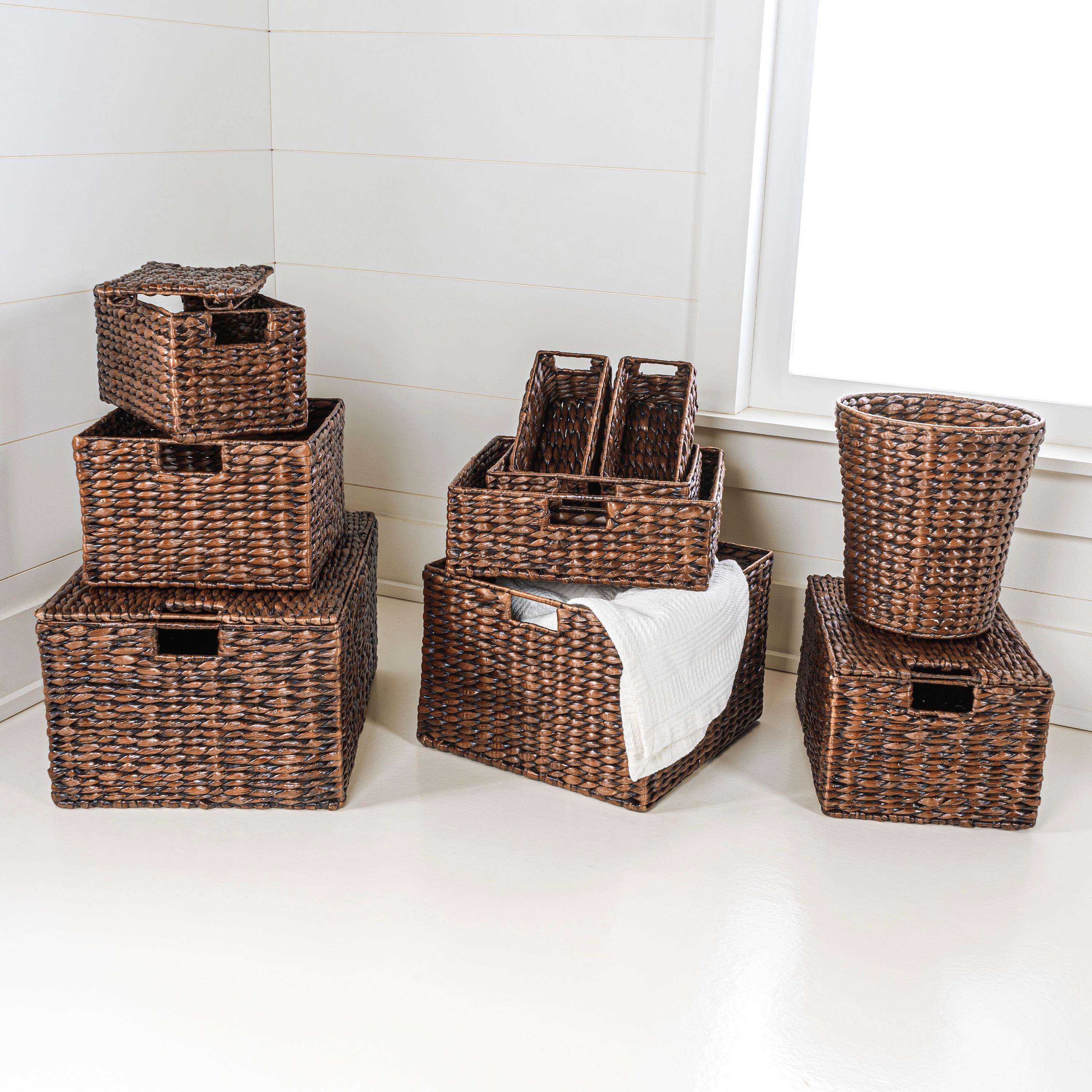 Traditional Assorted Hand-Woven Hyacinth/Iron Baskets (Set of 10)