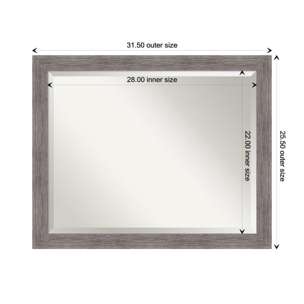 31" x 25" Pinstripe Narrow Framed Bathroom Vanity Wall Mirror Gray - Amanti Art: Beveled, Polystyrene Frame, Wall Mount