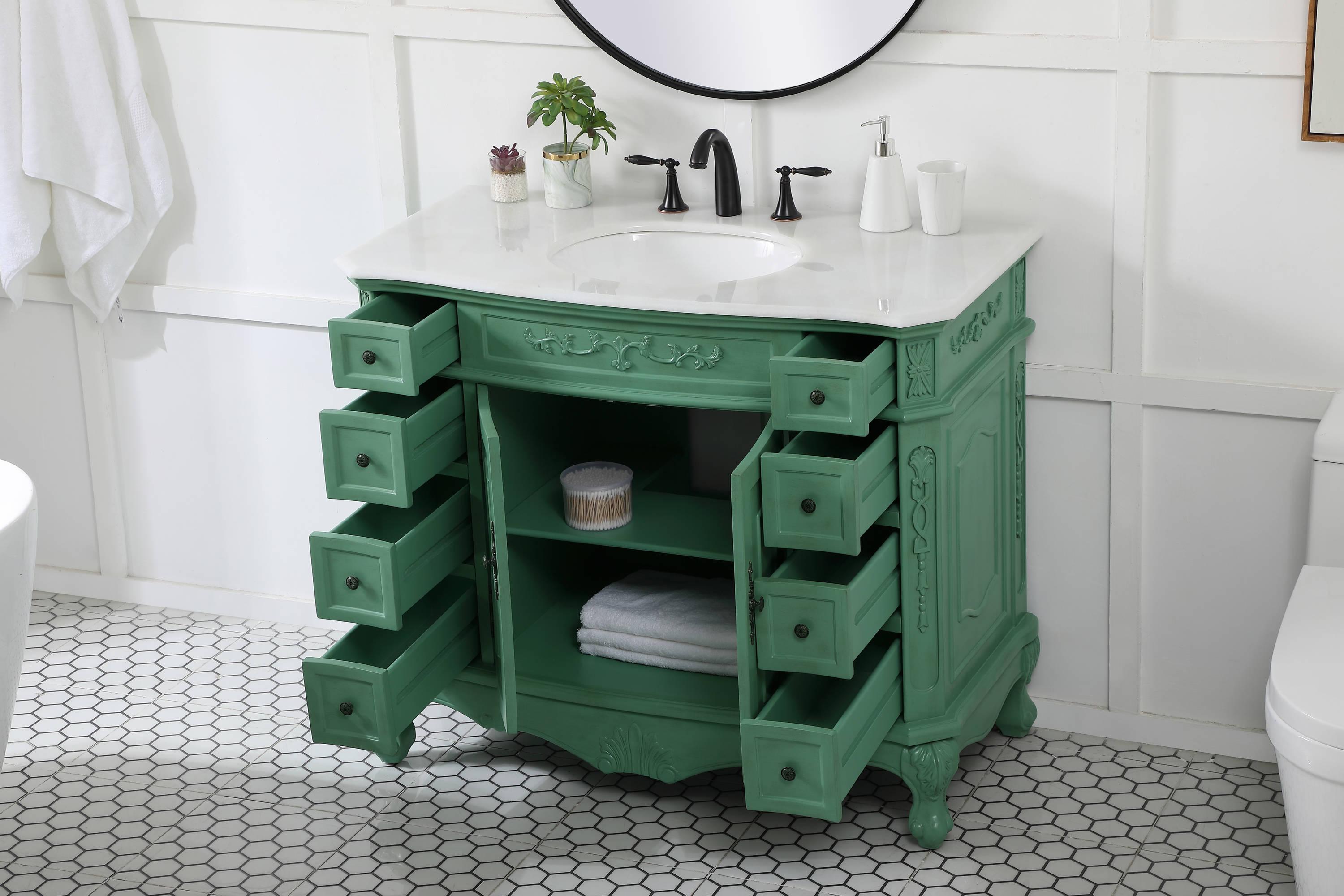 Elegant Decor Danville 42" Solid Wood Single Bathroom Vanity in Vintage Mint