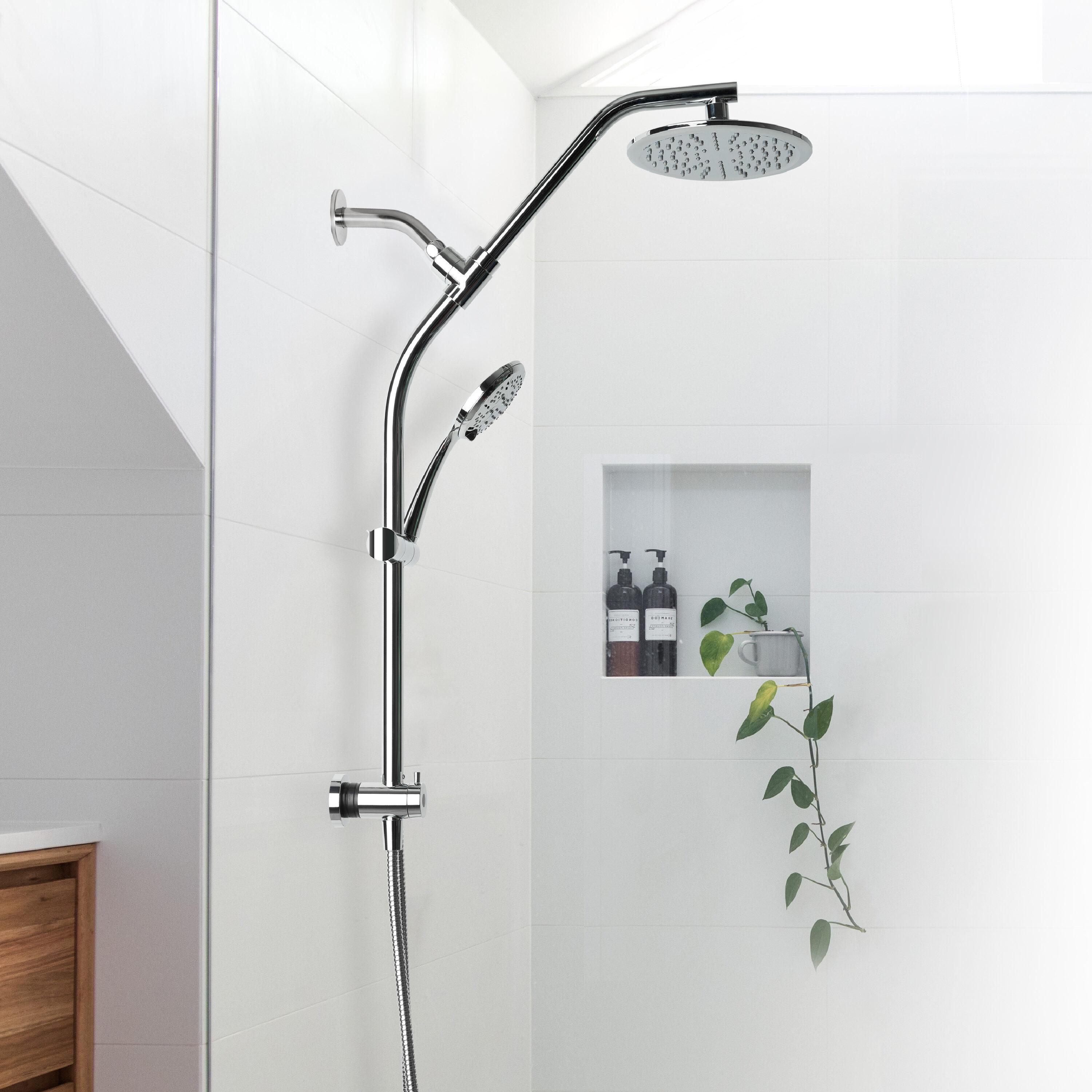 Chrome Dual Shower Head with Handheld Spray and Adjustable Height