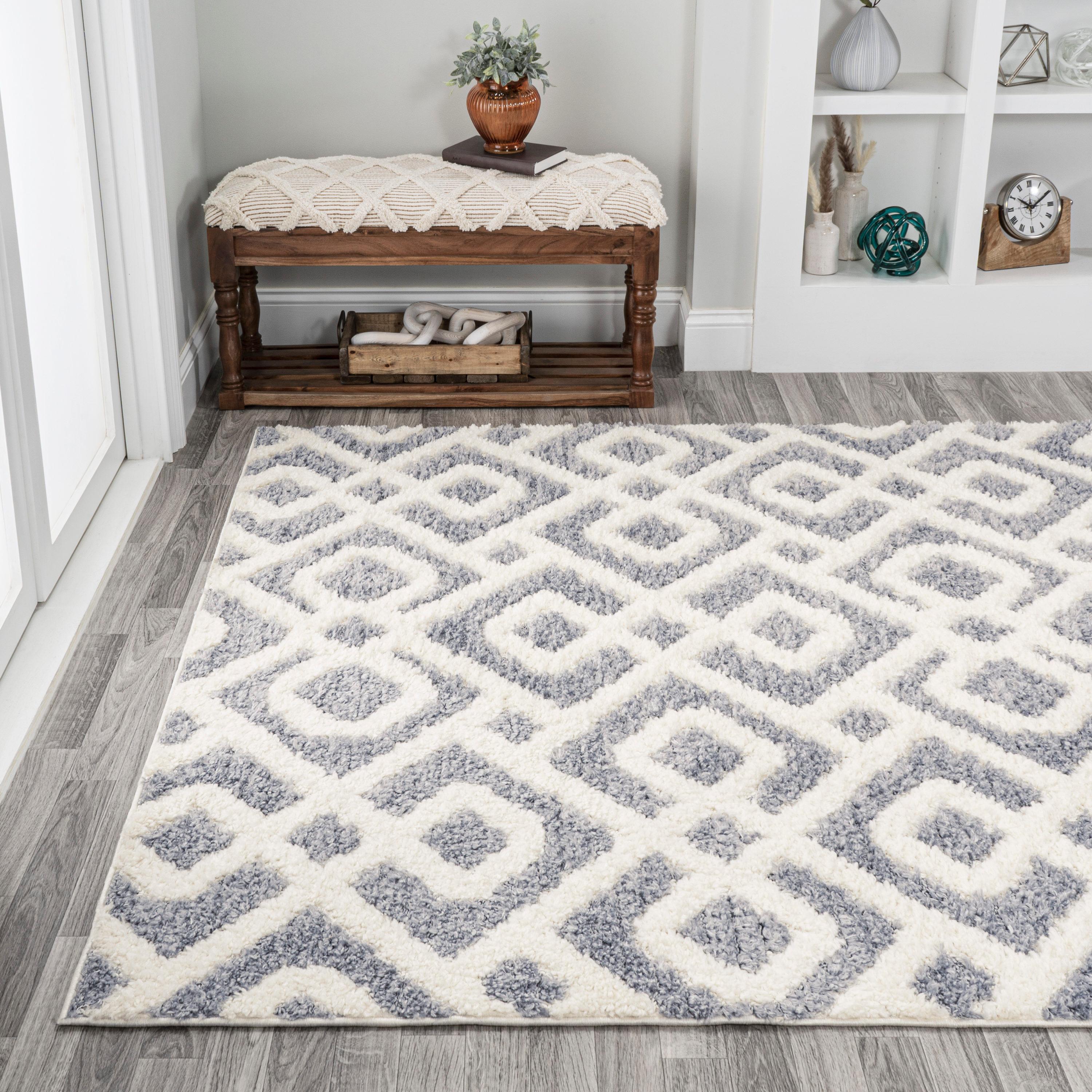 3' x 5' Astrid Retro Trellis High-Low Area Rug, Cream/Gray - JONATHAN Y