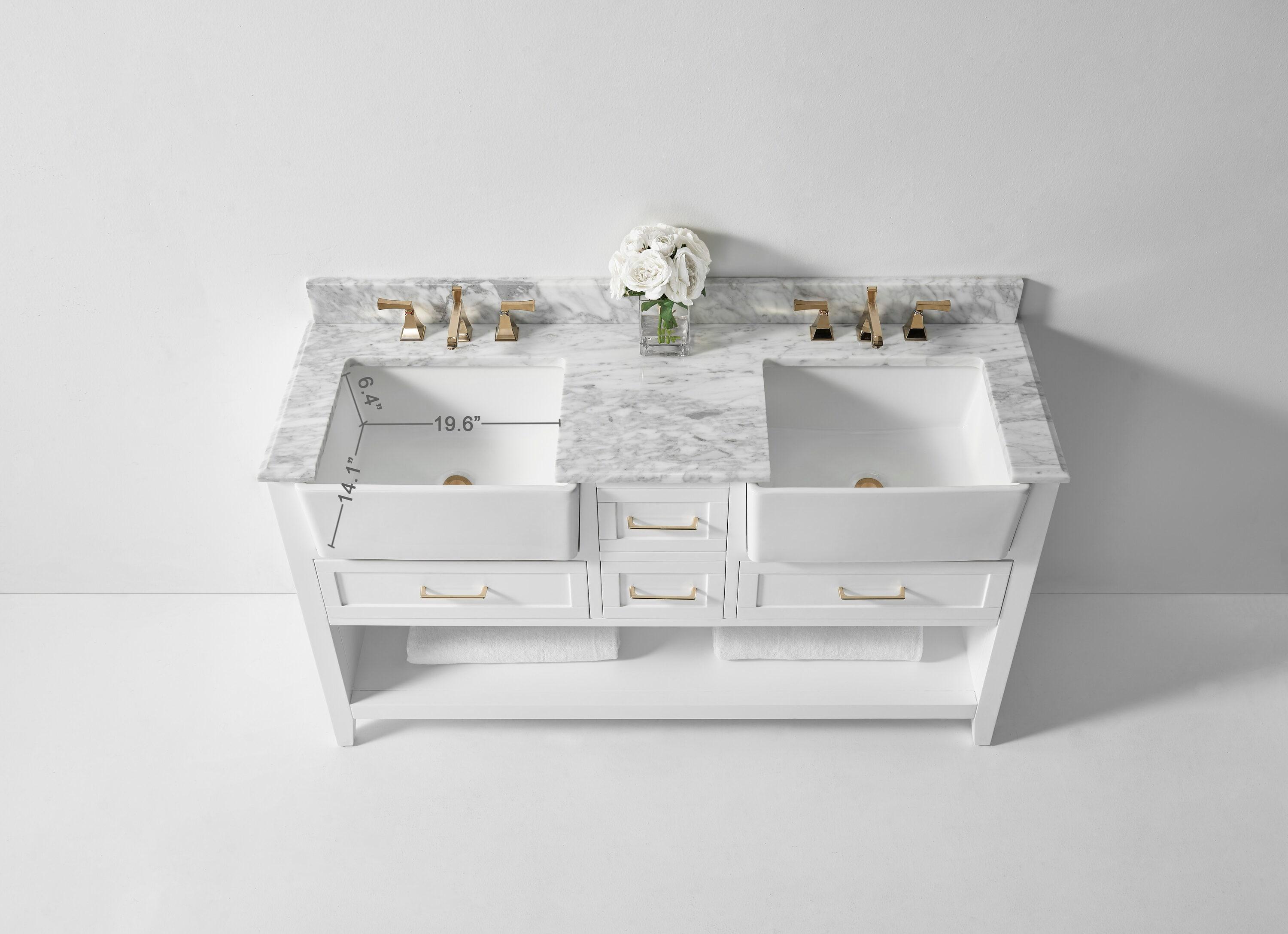Ancerre Designs Hayley 60" Farmhouse Wood Bathroom Vanity Set in White