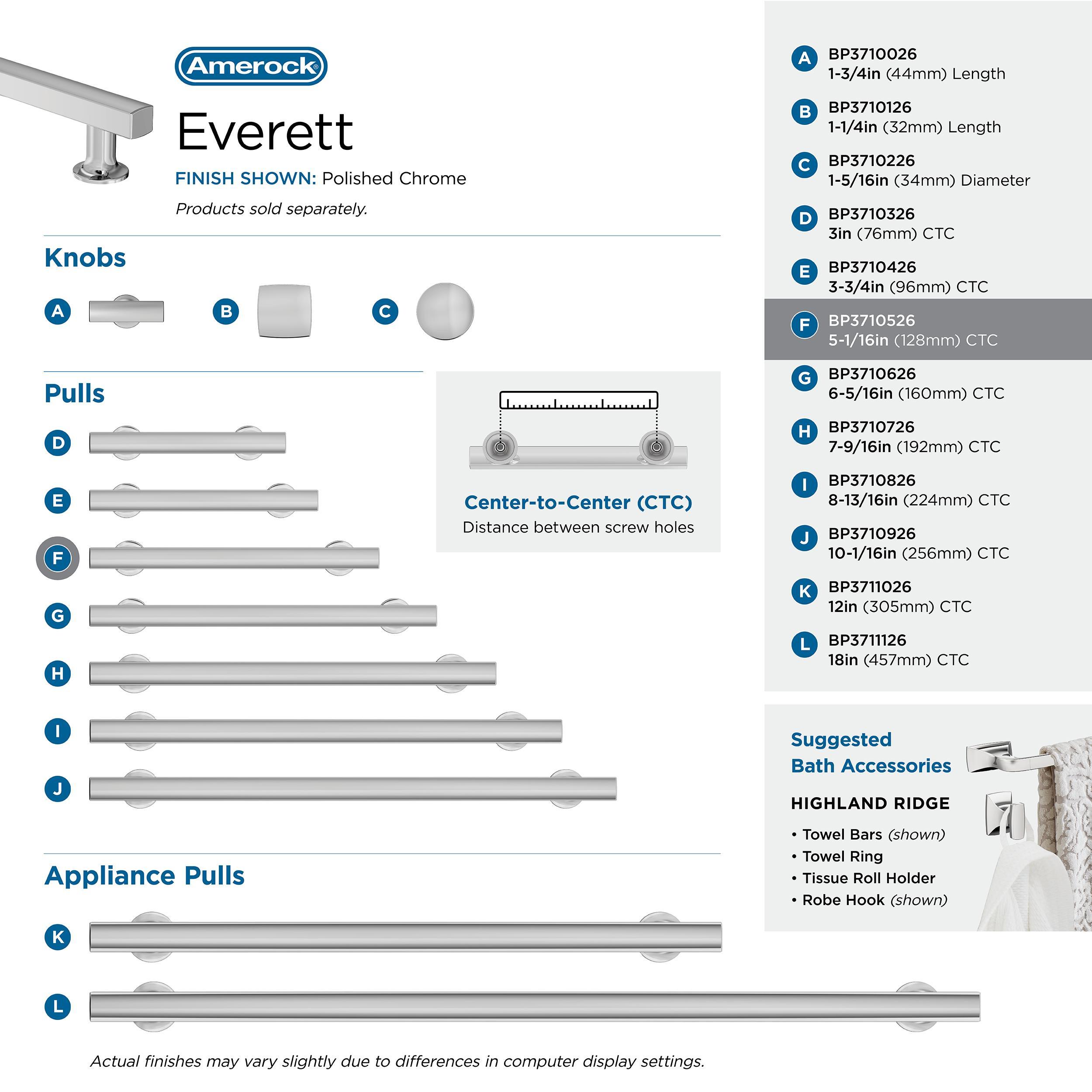 Amerock Everett 5-1/16 inch (128mm) Center-to-Center Polished Chrome Cabinet Pull