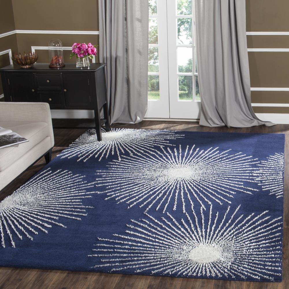 Soho SOH712 Hand Tufted Area Rug - Dark Blue/Ivory - 6'x6' - Safavieh.