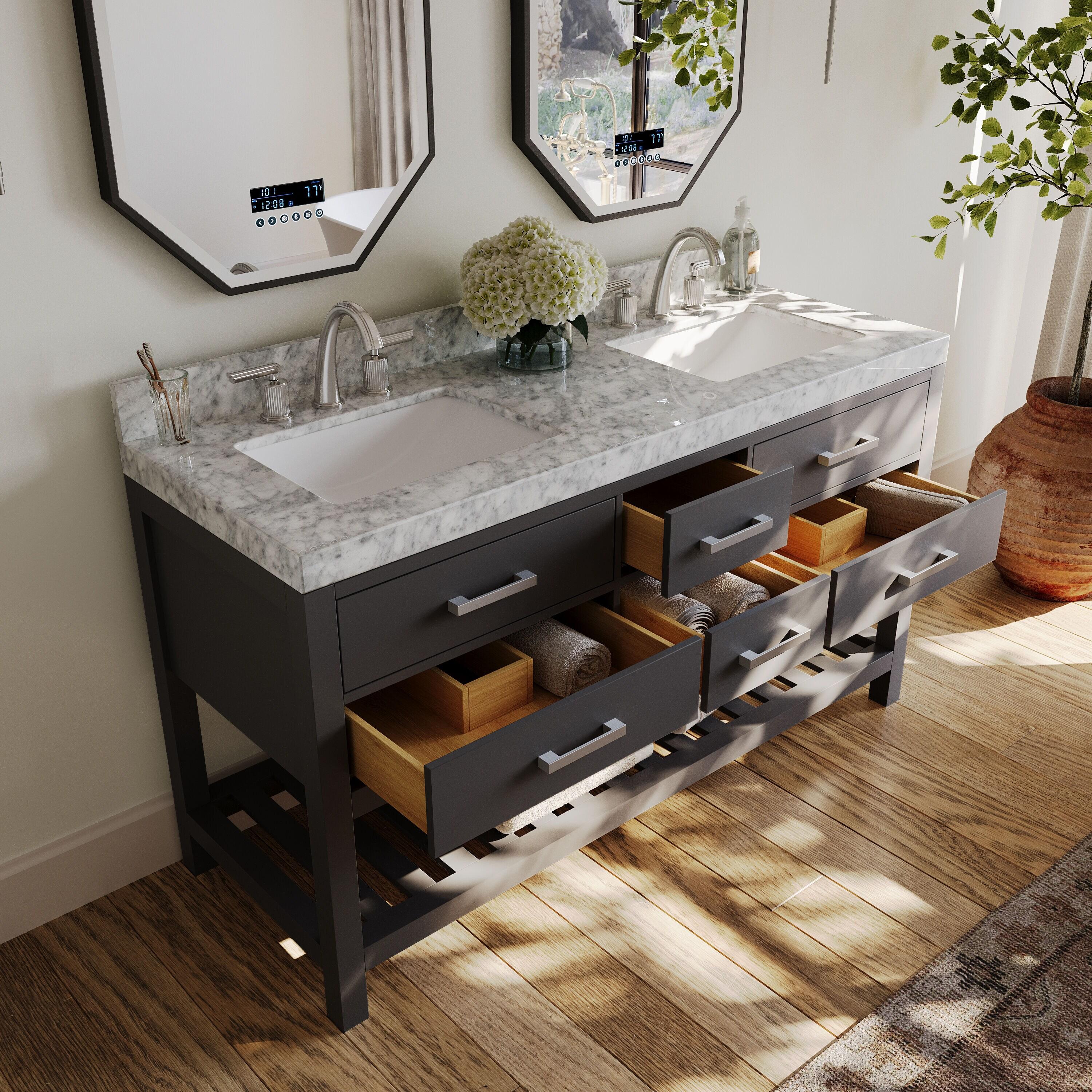 Elizabeth 60 in. Bath Vanity Set in Sapphire Gray with Italian Carrara White Marble Vanity top and White Undermount Basin