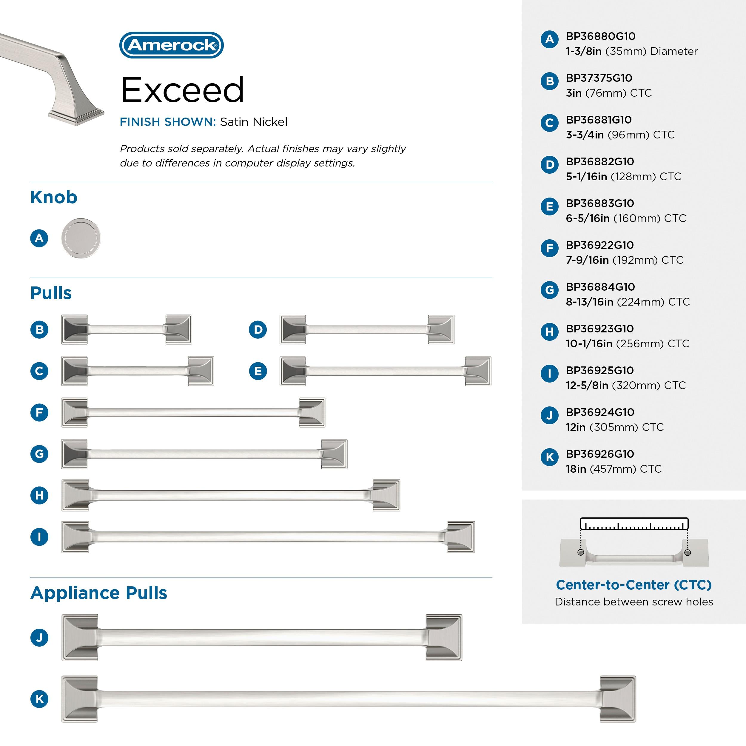 Amerock Exceed 10-1/16 inch (256mm) Center-to-Center Satin Nickel Cabinet Pull