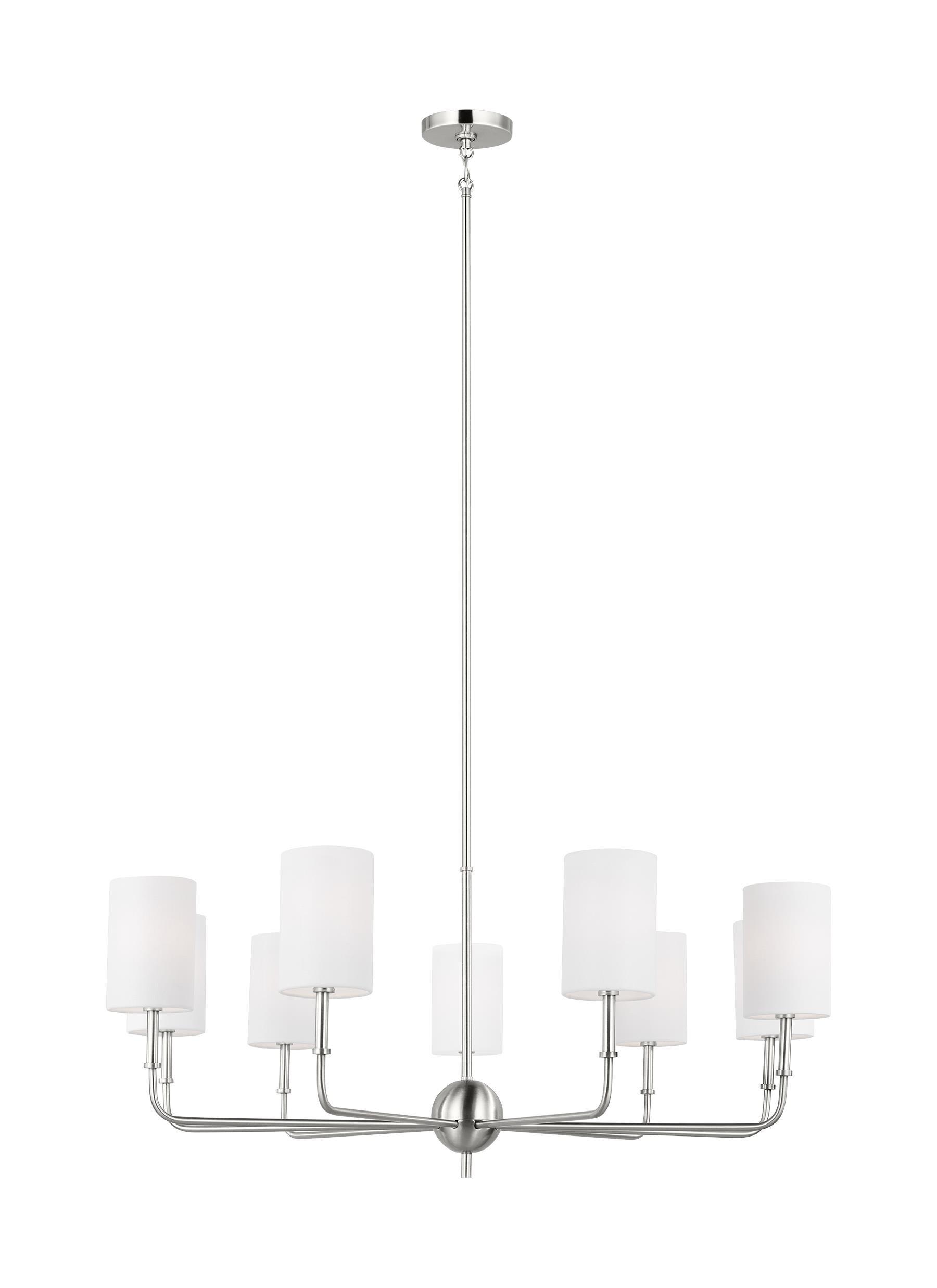 Brushed Nickel 9-Light Incandescent Cage Pendant with White Linen Shade