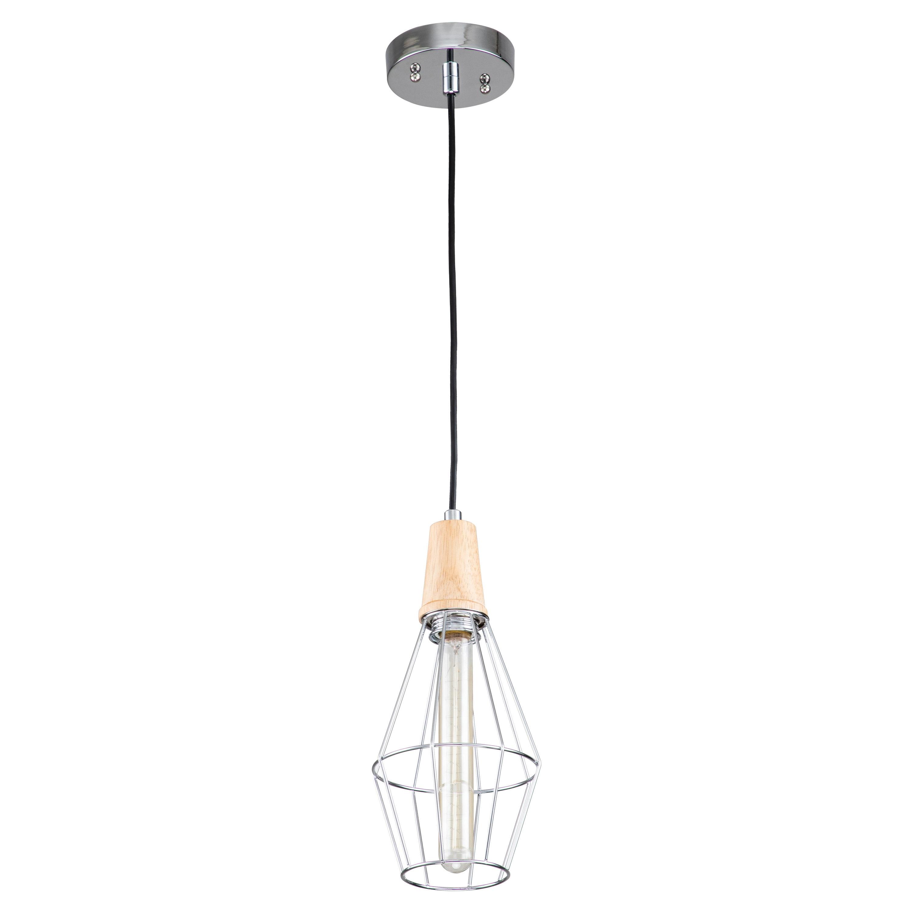 Coman 6"W Silver + Nature Wood Finish Dimmable & Adjustable Height Pendant Light Include T Bulb