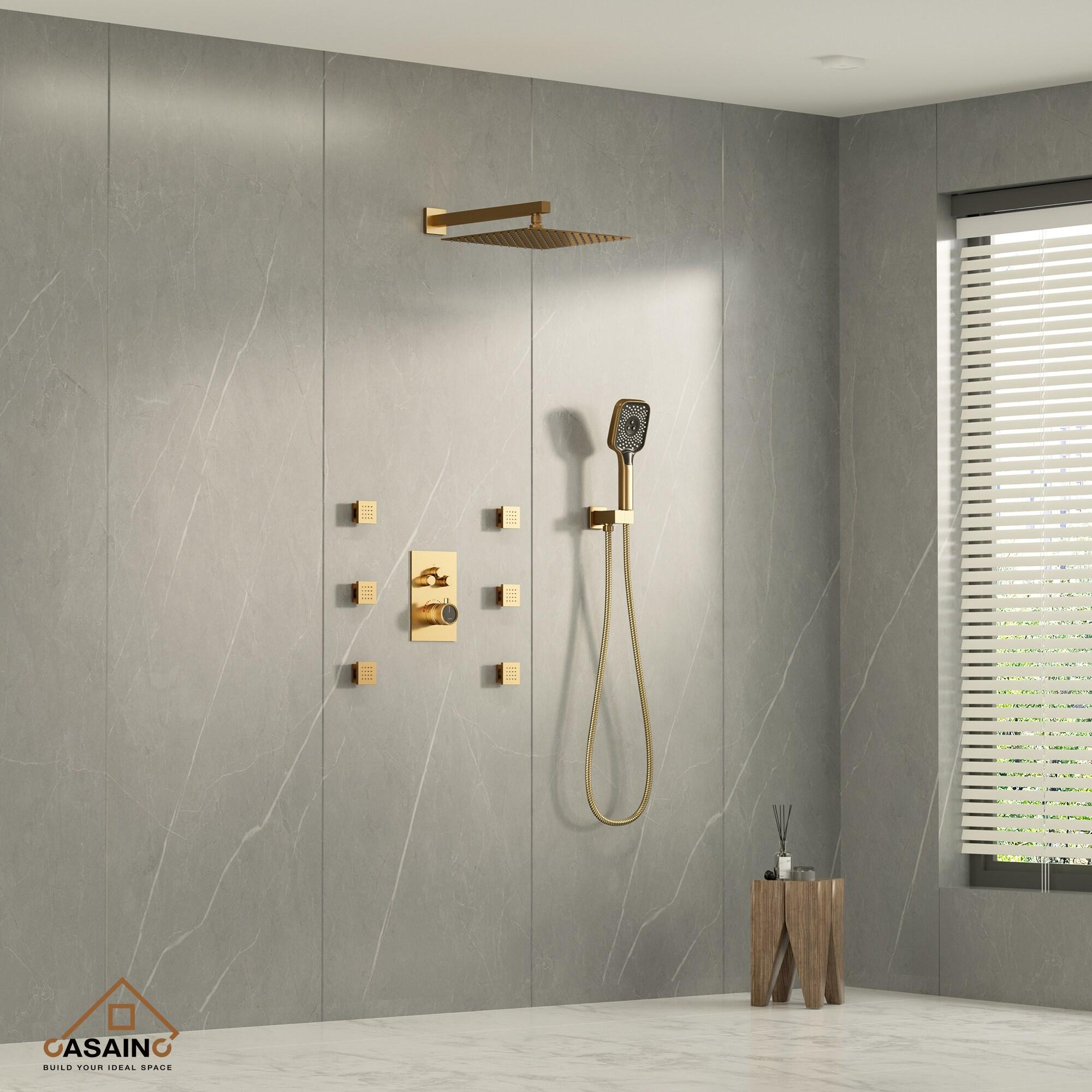 Revitalize 3-Function 12 Inch Wall Mount Rainfall Thermostatic Shower System with 6 Body Jets