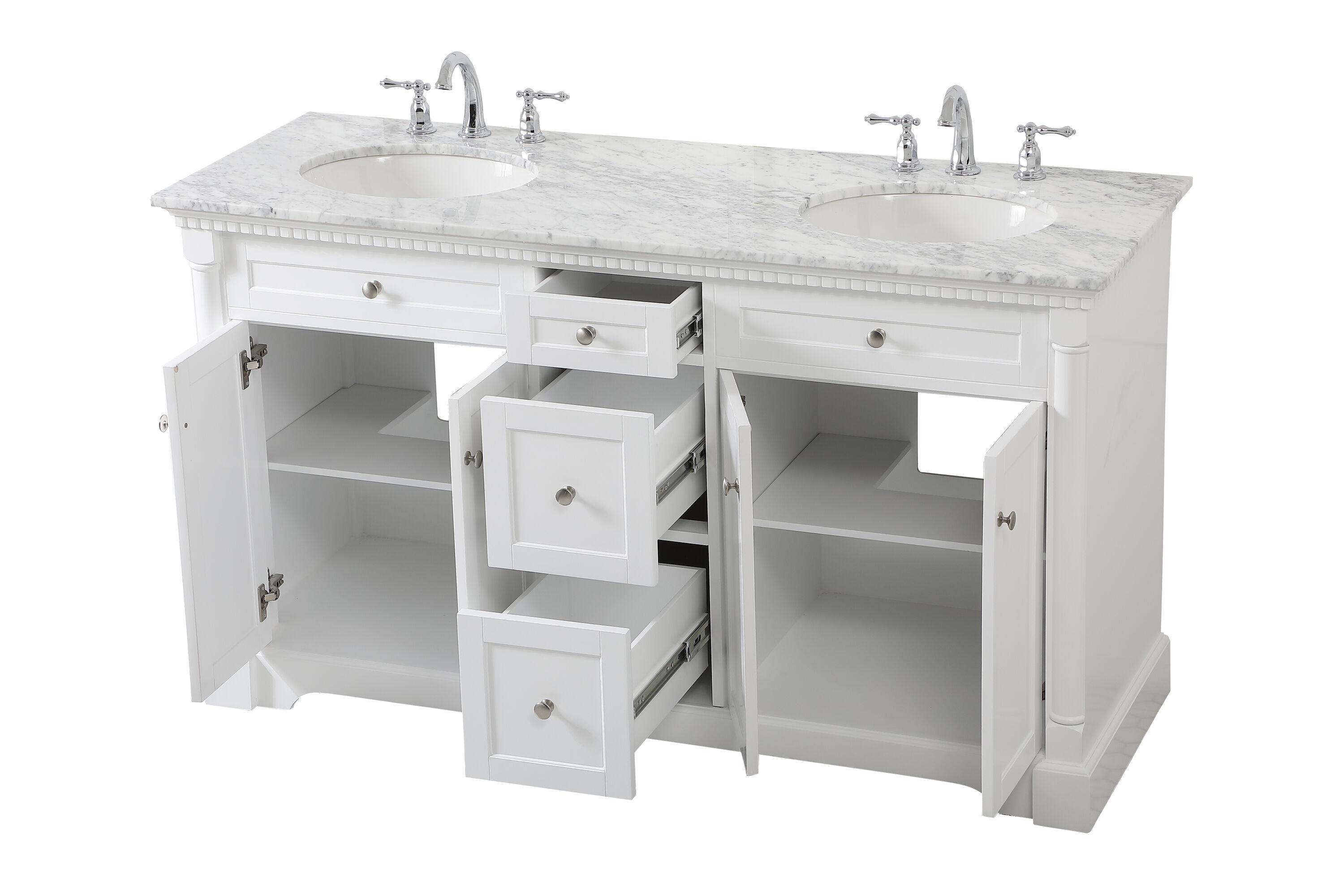 Elegant Decor Clarence 60" Solid Wood and Metal Double Bathroom Vanity in White