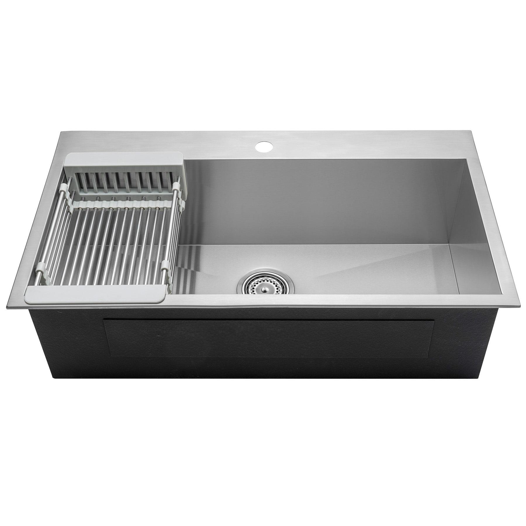 Drop-In 32-in x 18-in Brushed Stainless Steel Single Bowl 1-Hole Kitchen Sink All-in-one Kit