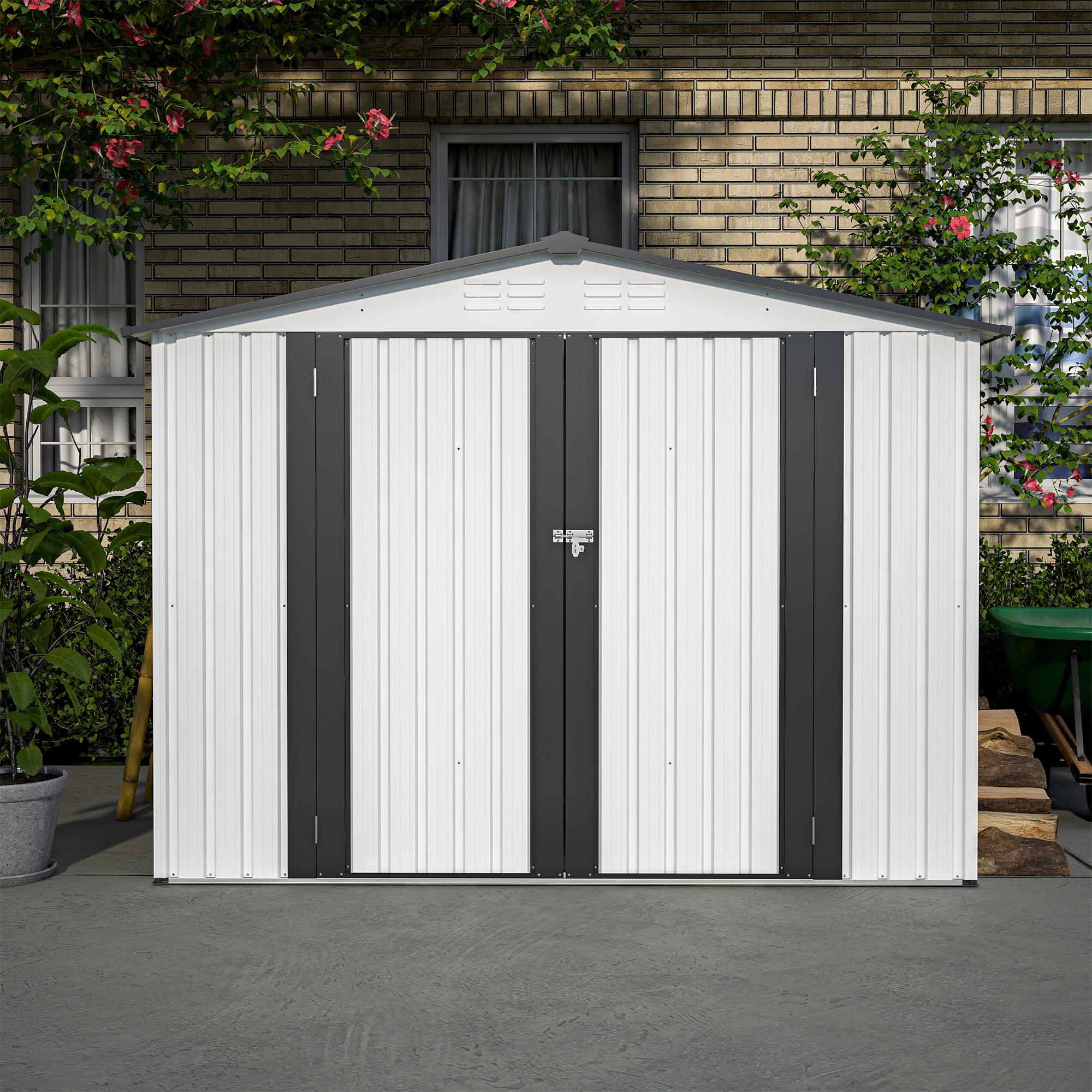 8 X 6 Ft Outdoor Storage Shed, All Weather Metal Sheds With  2 Lockable Doors, Tool Shed