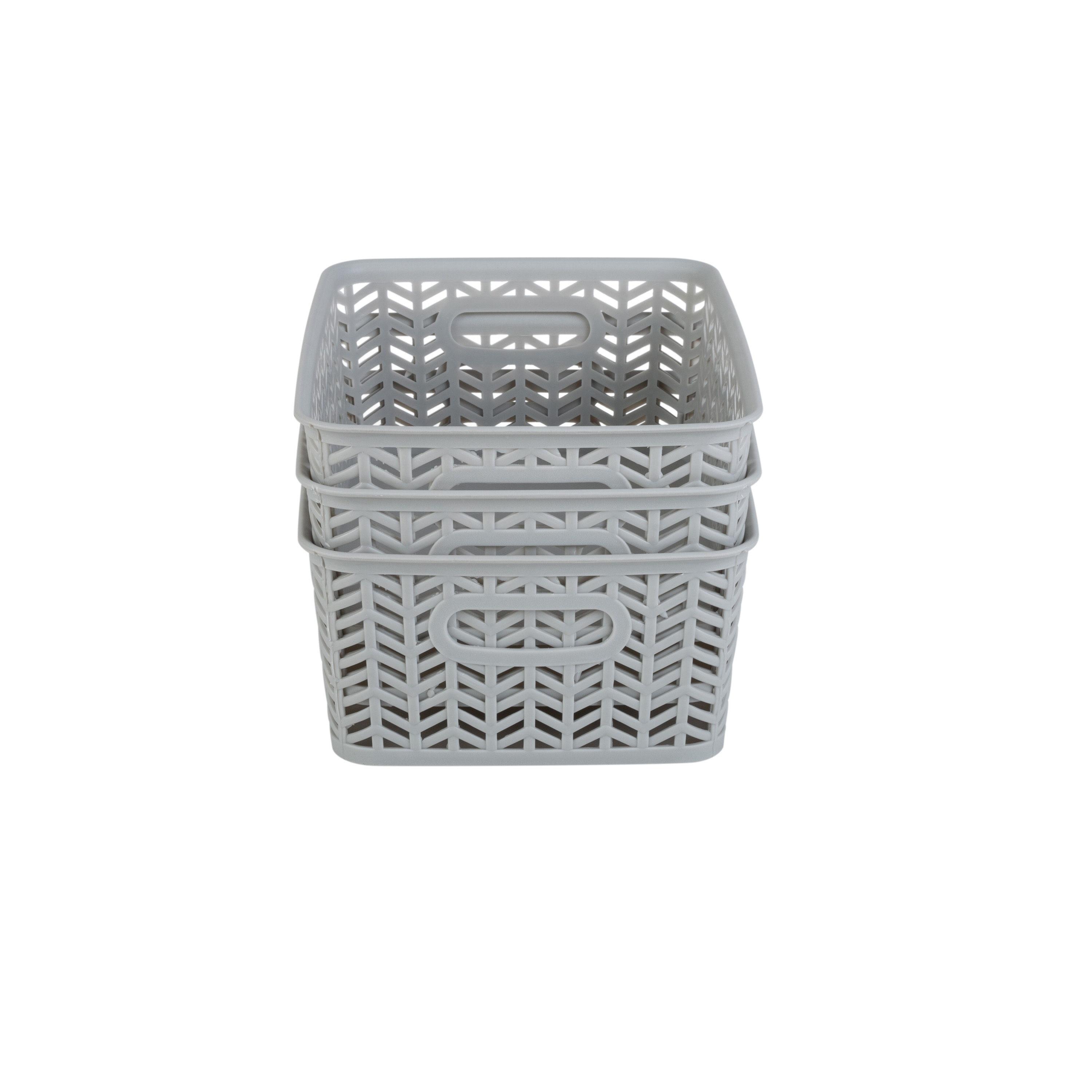 Simplify 3 Pack Small Herringbone Plastic Storage Basket In Grey