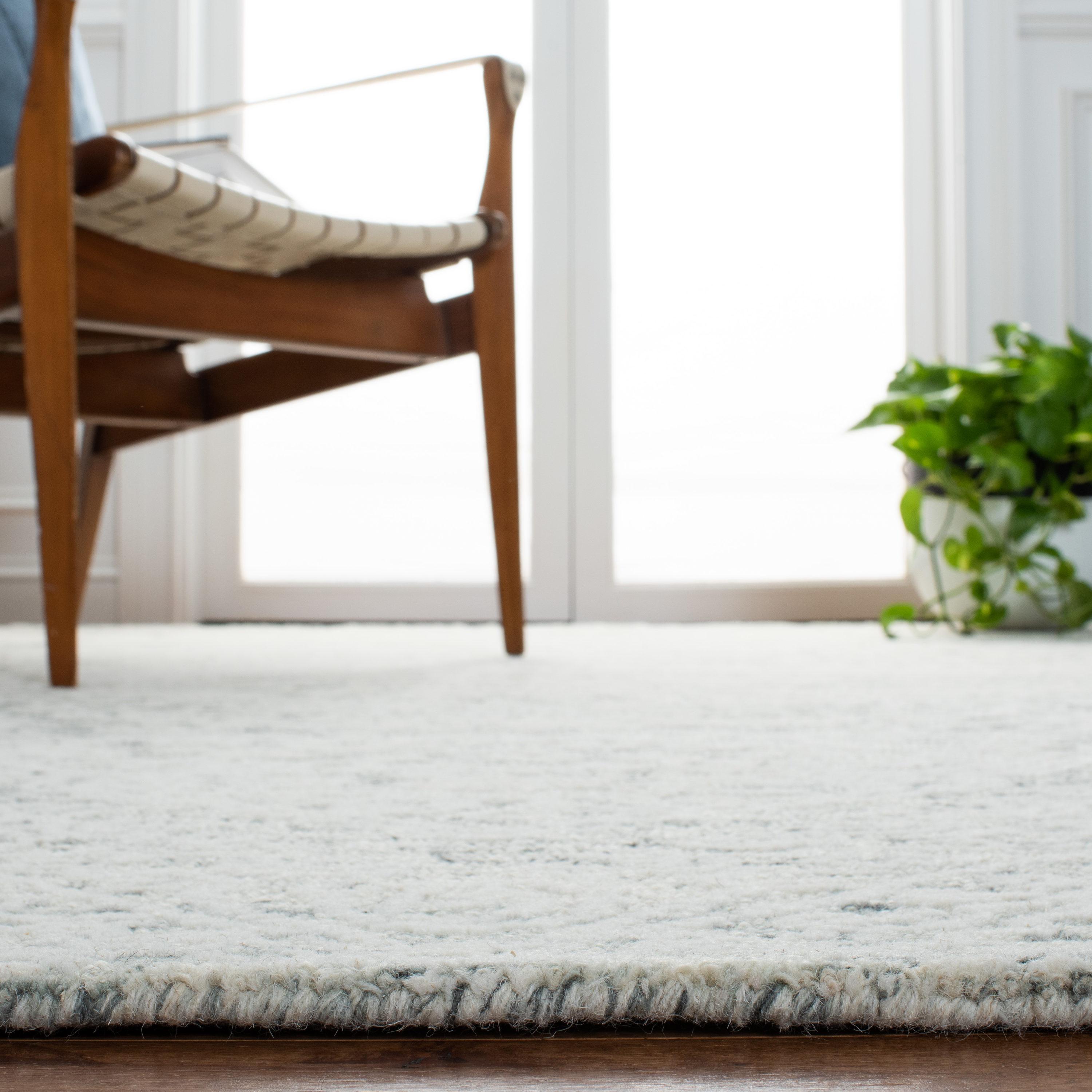 Handmade Gray Floral Wool Rectangular Rug 5' x 8'