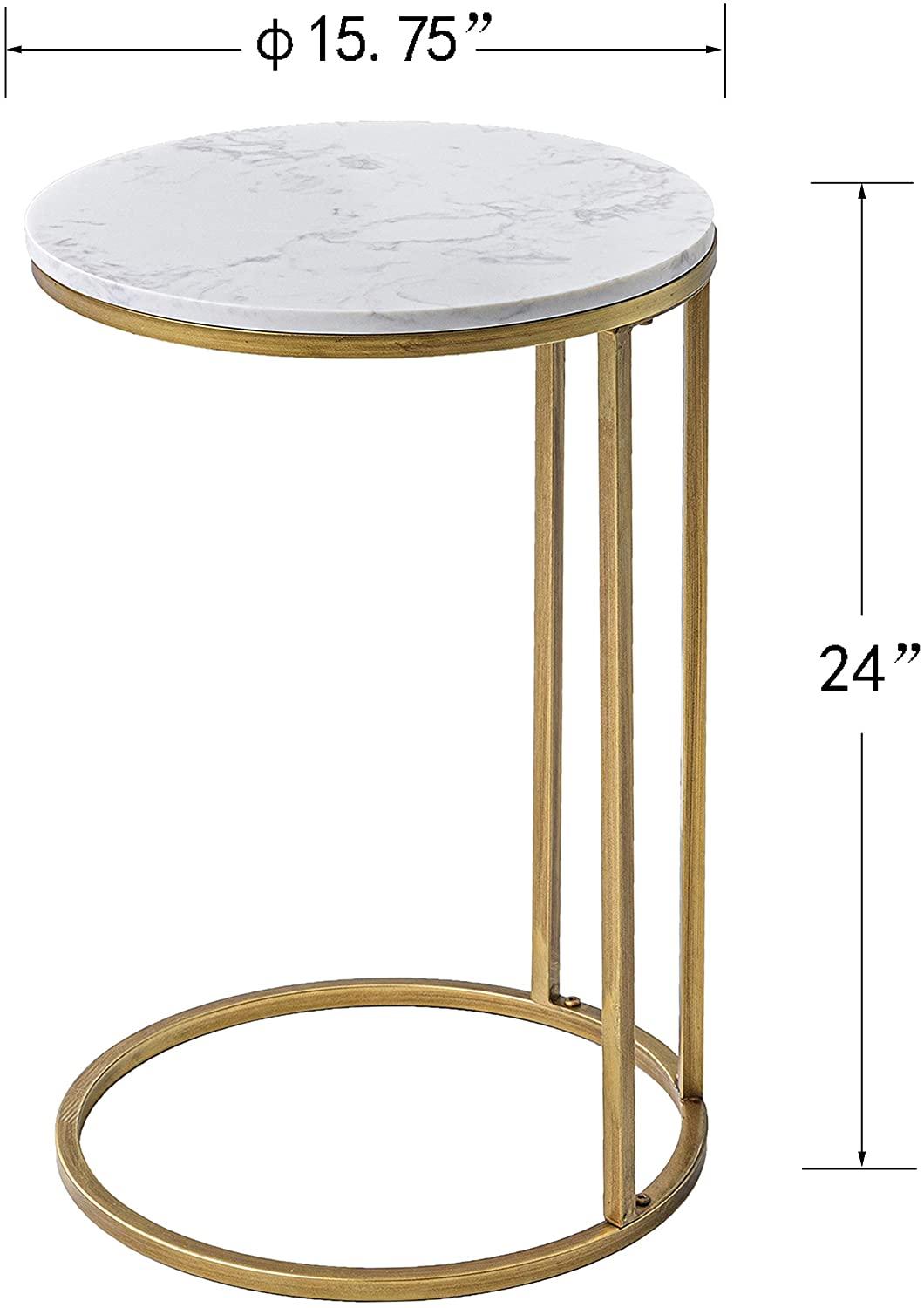 Modern 16 in Gold C-Top Faux Marble Side Table