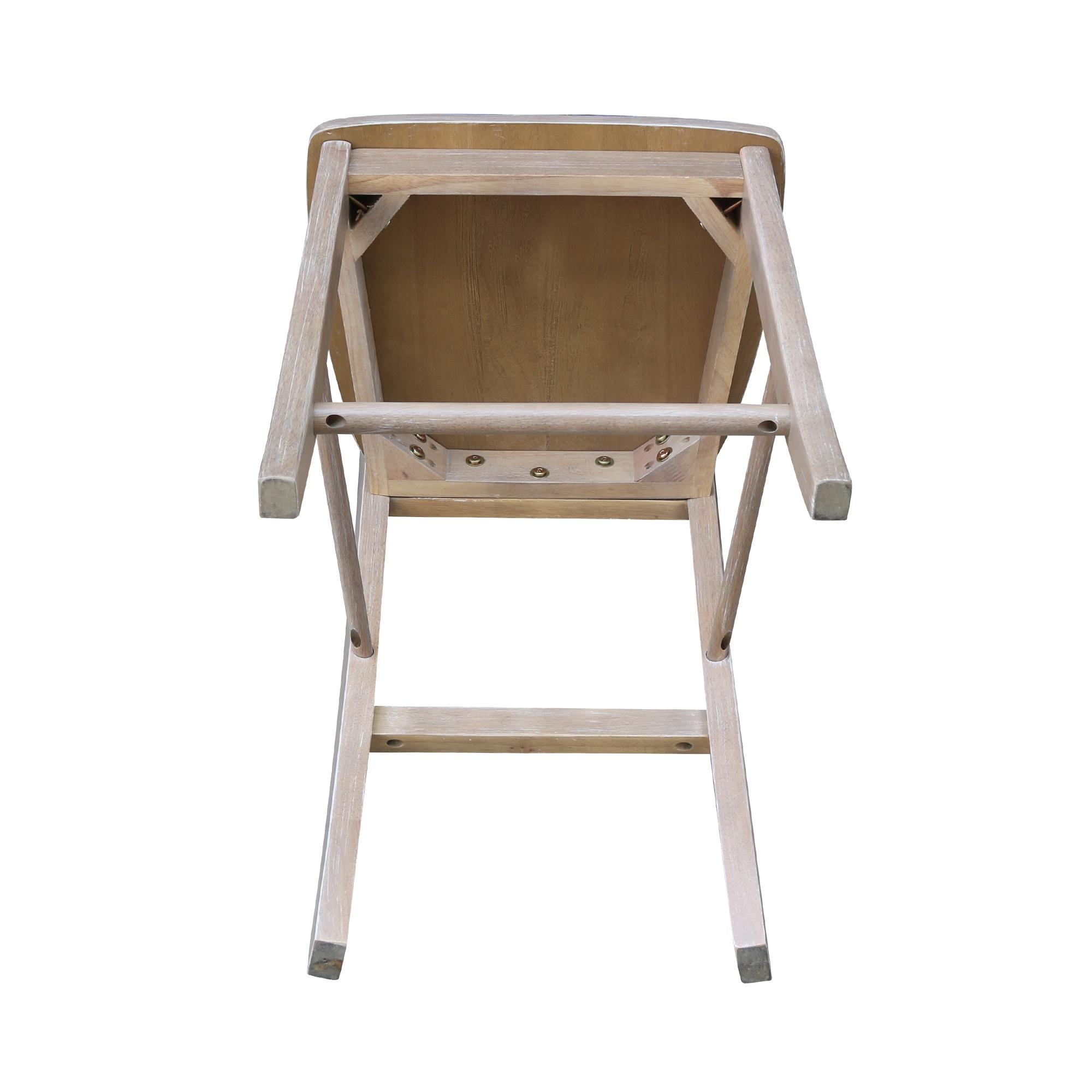International Concepts 24" X Back Counter Height Barstool Washed Gray/Taupe : Rubberwood Frame, Fixed Seat Height 24"