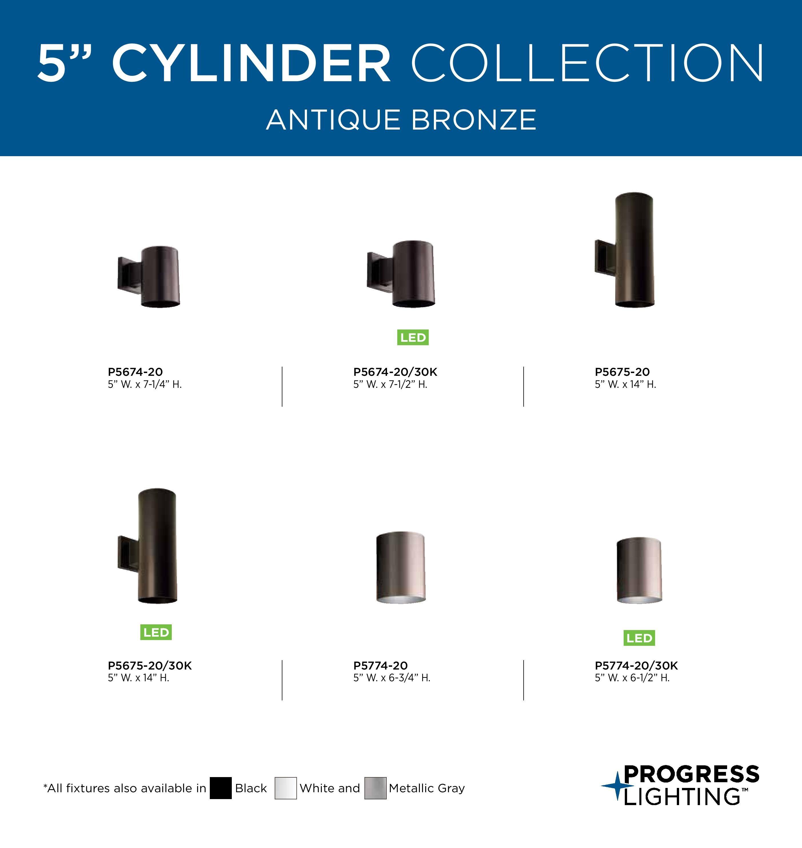 Progress Lighting, Cylinder Collection, 2-Light Outdoor Wall Light, Black, Aluminum, Antique Bronze Finish, Shade Included