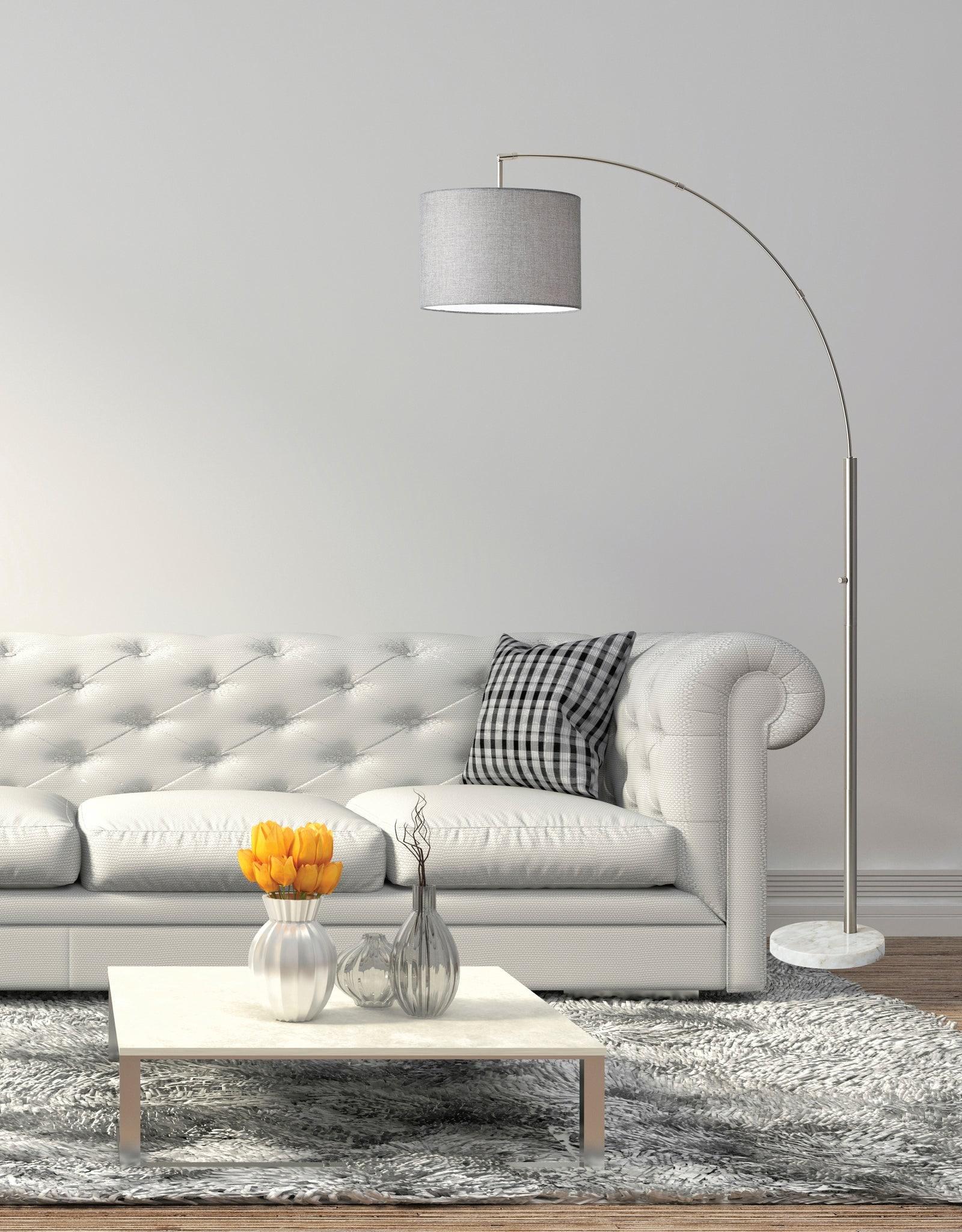 73.5" Bowery Arc Lamp Steel - Adesso: Contemporary Design, ETL Listed, Linen Shade, Metal Body