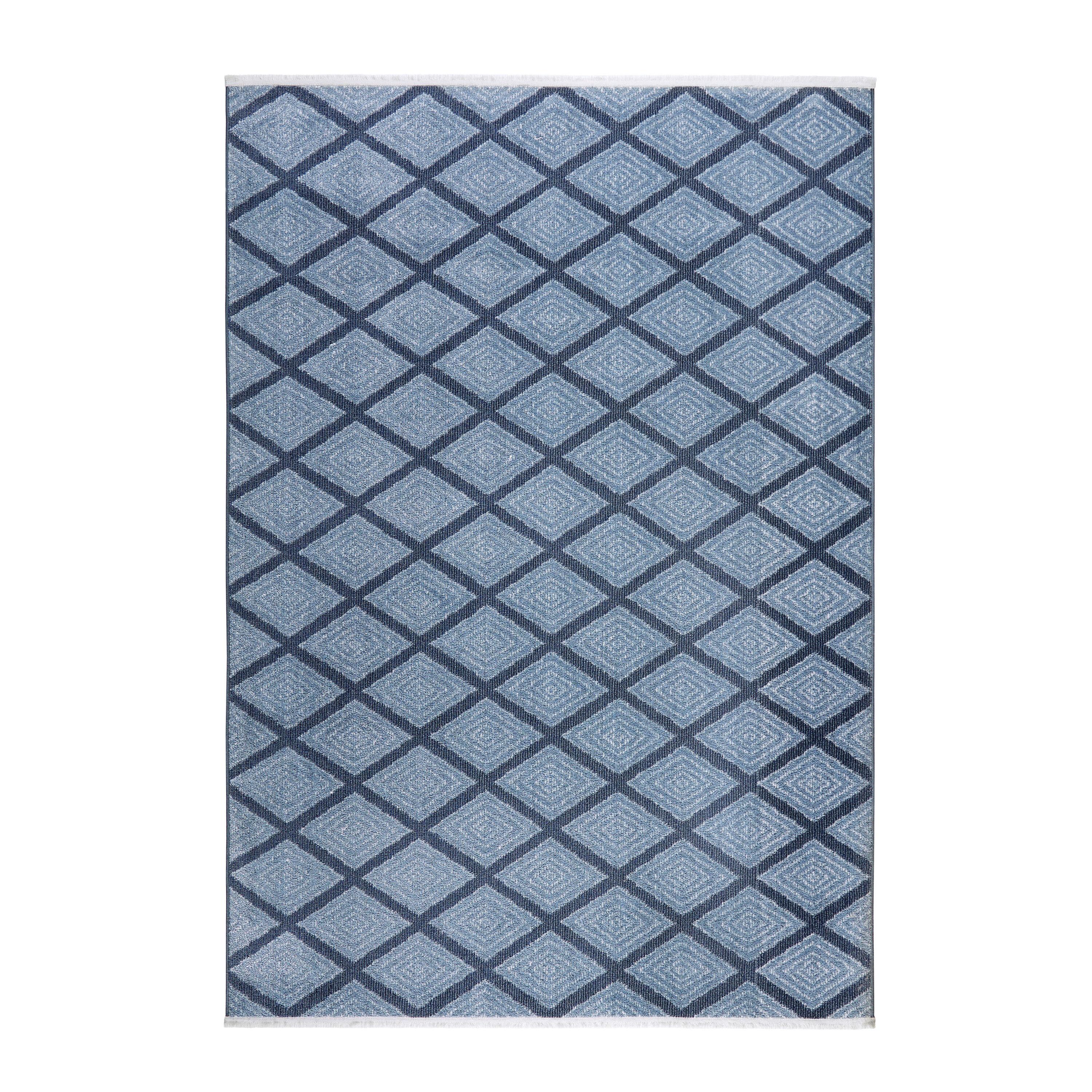 Town & Country Everyday Rein Solid Diamond Everwash Non-Slip Backing Washable Area Rug Blue